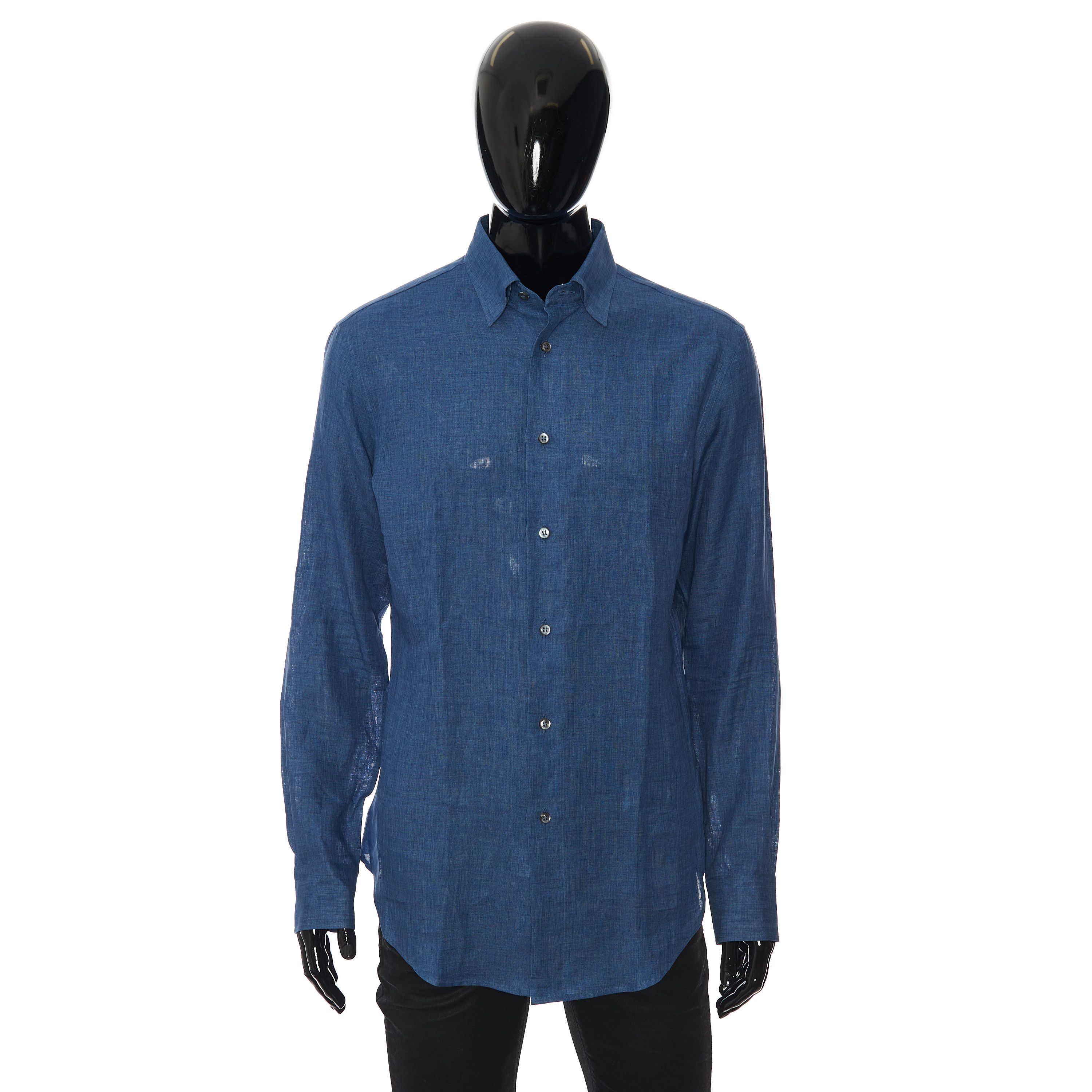 Brioni Royal Blue Linen Shirt - Longsleeve, Fitted Size US M / EU 48-50 / 2 - 1 Thumbnail