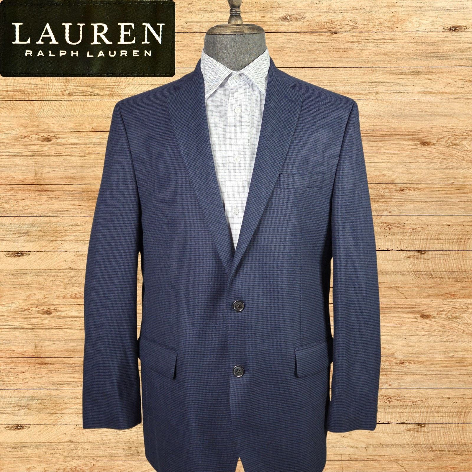 Ralph Lauren Ralph Lauren LRL Sport Coat Jacket Mens 44L Navy Houndstooth Size 44L - 1 Thumbnail