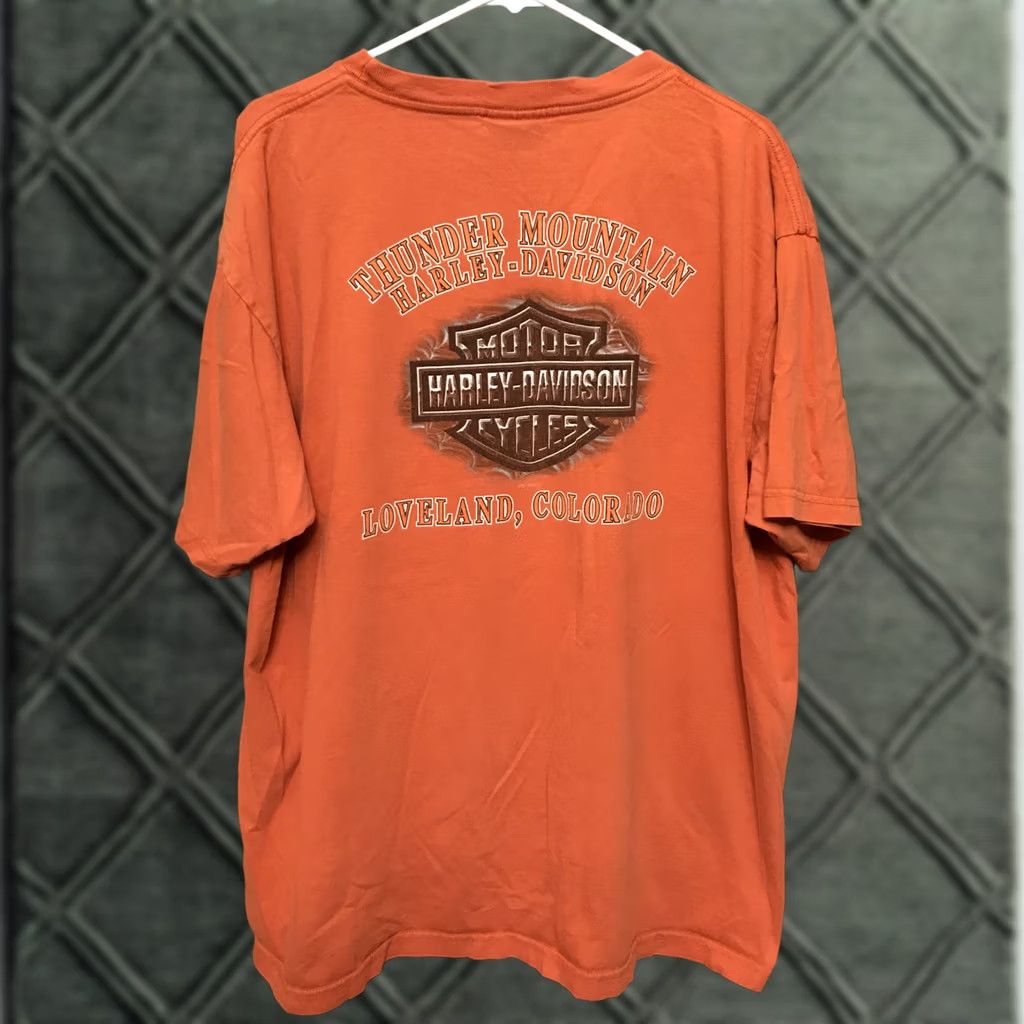 Harley Davidson Harley-Davidson T-Shirt Mens 2X Orange Crew Neck Short Sleeve USA Motorcycle Biker 919 Distinctive Graphic USA Made Grand Size US XXL / EU 58 / 5 - 1 Thumbnail