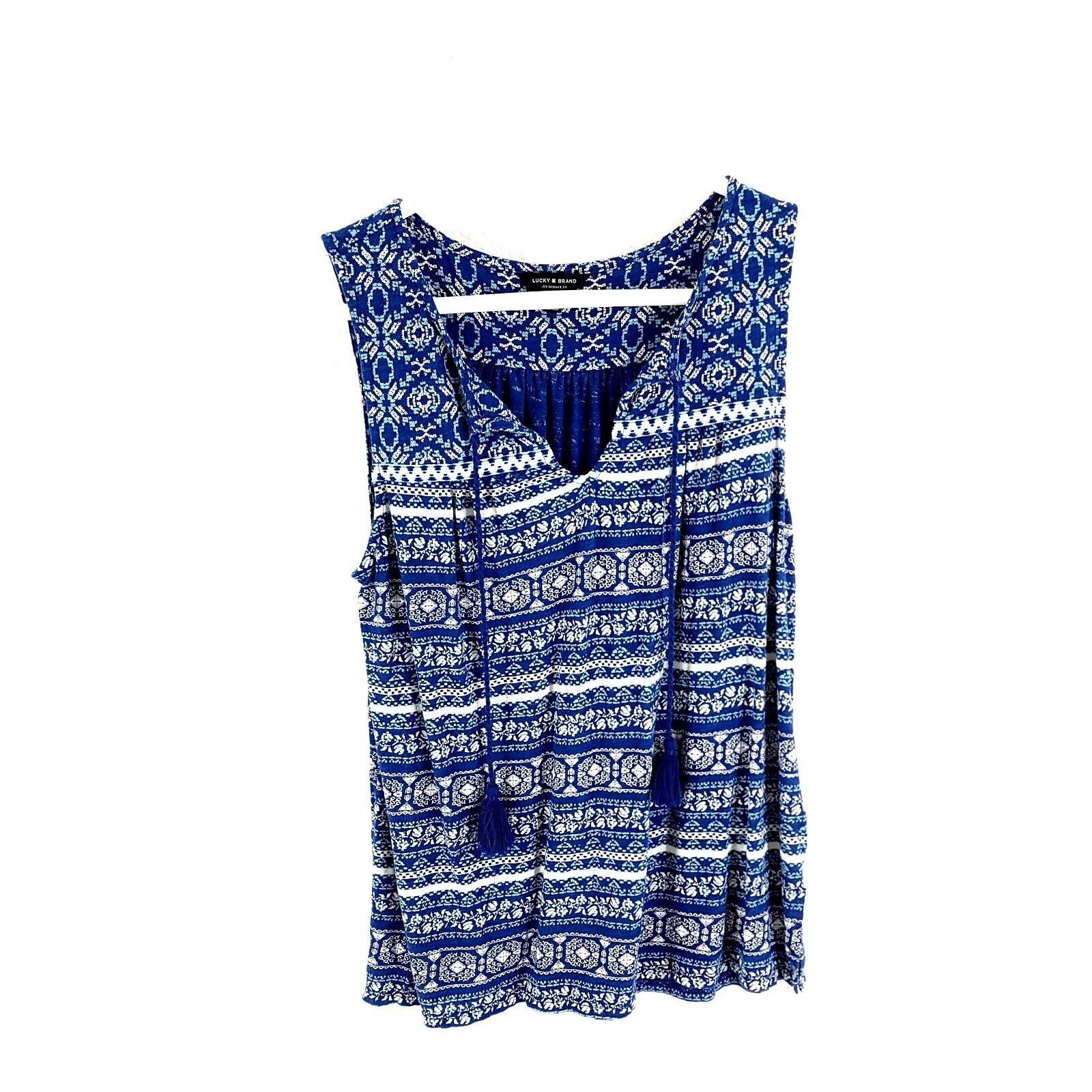 Lucky Brand Lucky Brand Blue Geometric Small V-Neck Blouse Sleeveless Size S / US 4 / IT 40 - 1 Thumbnail