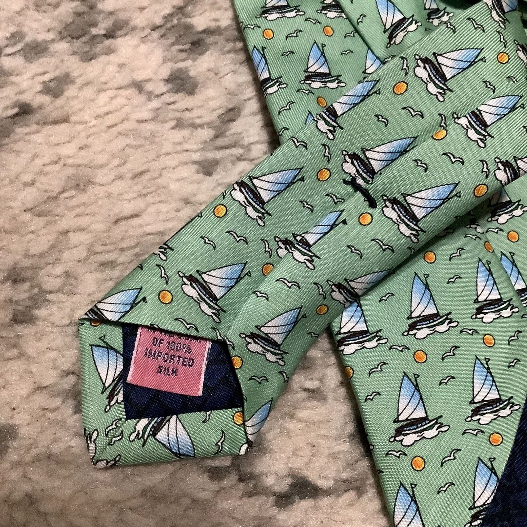 Vineyard Vines Vineyard Vines Tie Nautical Sailboat Silk 57"-60" Green Men NeckTie Classic Adjustable Logo Made In USA Mens Size ONE SIZE - 4 Thumbnail