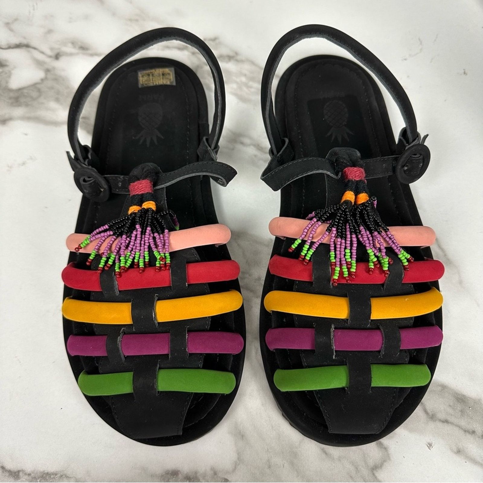 Farm Rio NEW Farm Rio Black Beaded Rainbow Boho Sandals Size 11 Size US 11 / IT 41 - 3 Thumbnail