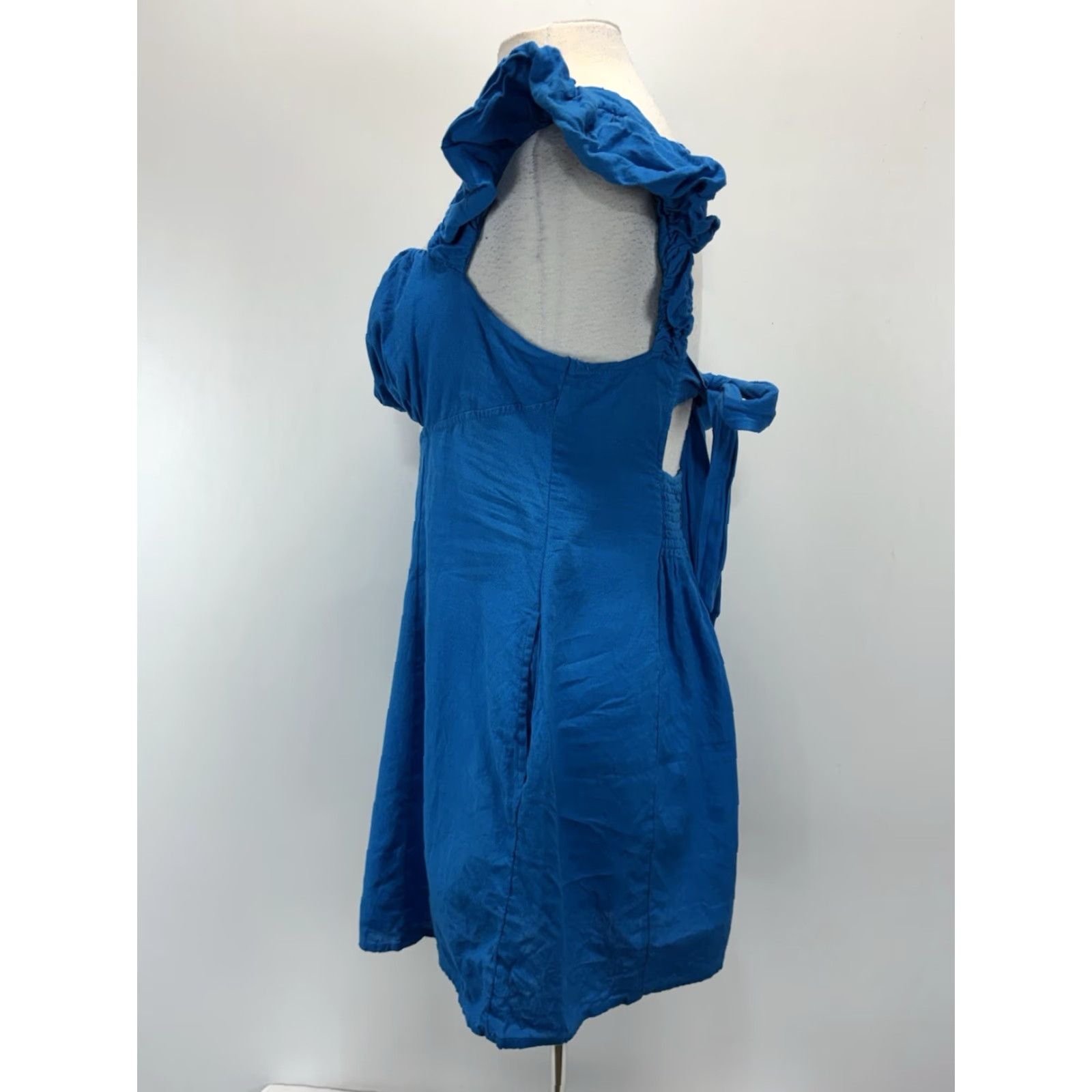 Free People FREE PEOPLE Mini Dress Women's Medium Blue Cutout Linen Sleeveless Casual Size M / US 6-8 / IT 42-44 - 2 Thumbnail