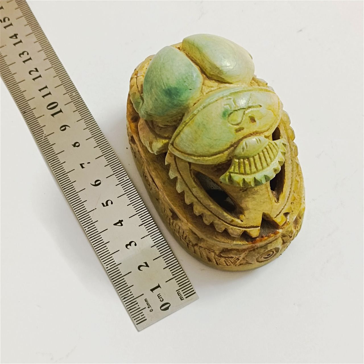 Handmade Hand-carved Egyptian scarab figurine, antique stone art Size ONE SIZE - 4 Thumbnail