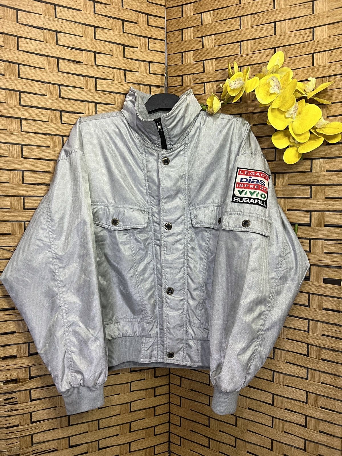 image of Sports Specialties Vintage Subaru Bomber Jacket in Grey, Men's (Size Large)