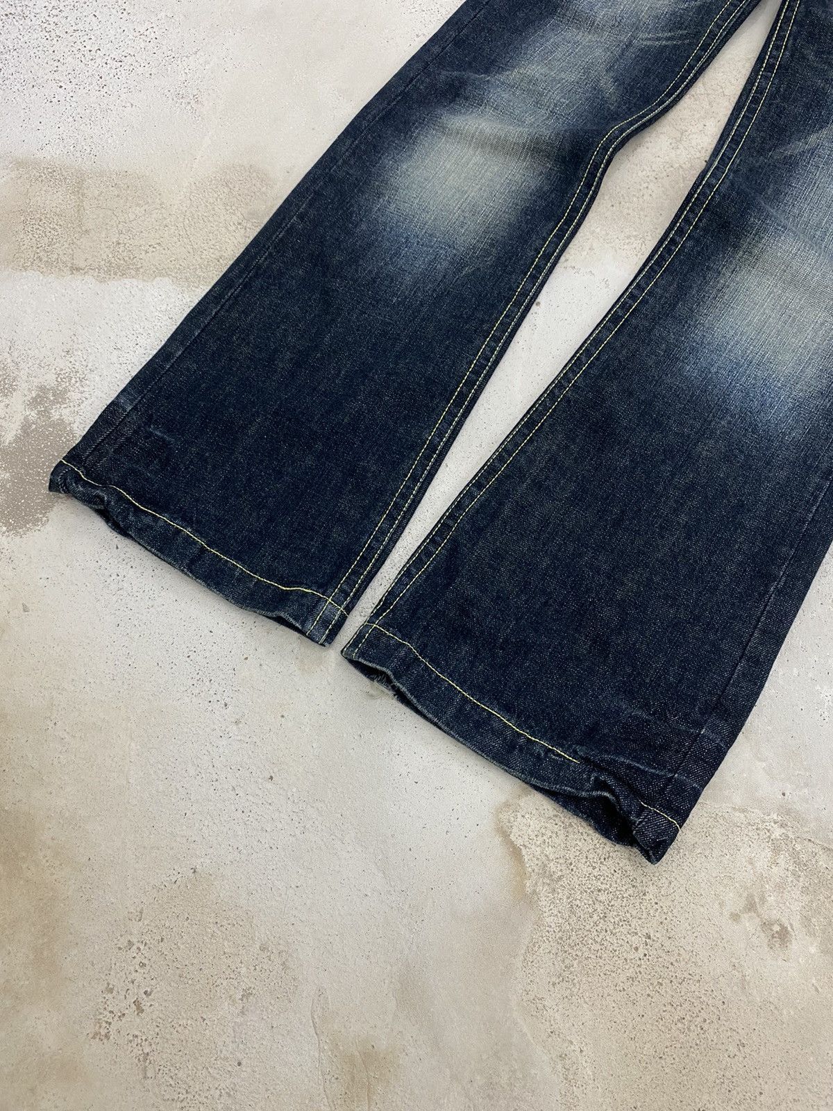 Japanese Brand Flare Colza Japan Mud Washed Whisker Buckle Low Rise Denim Size 29" - 4 Thumbnail