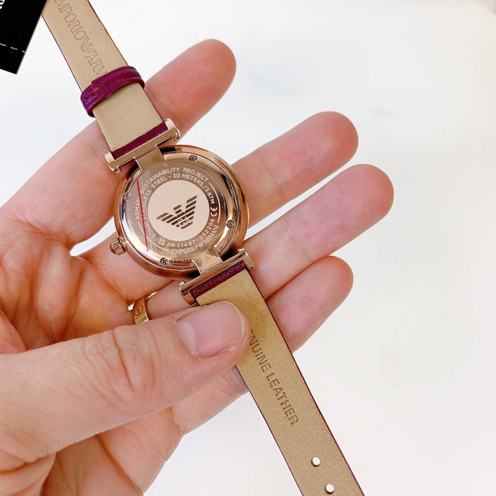 Armani Emporio Armani AR11487 Two-Hand Burgundy Leather Watch Size ONE SIZE - 4 Thumbnail