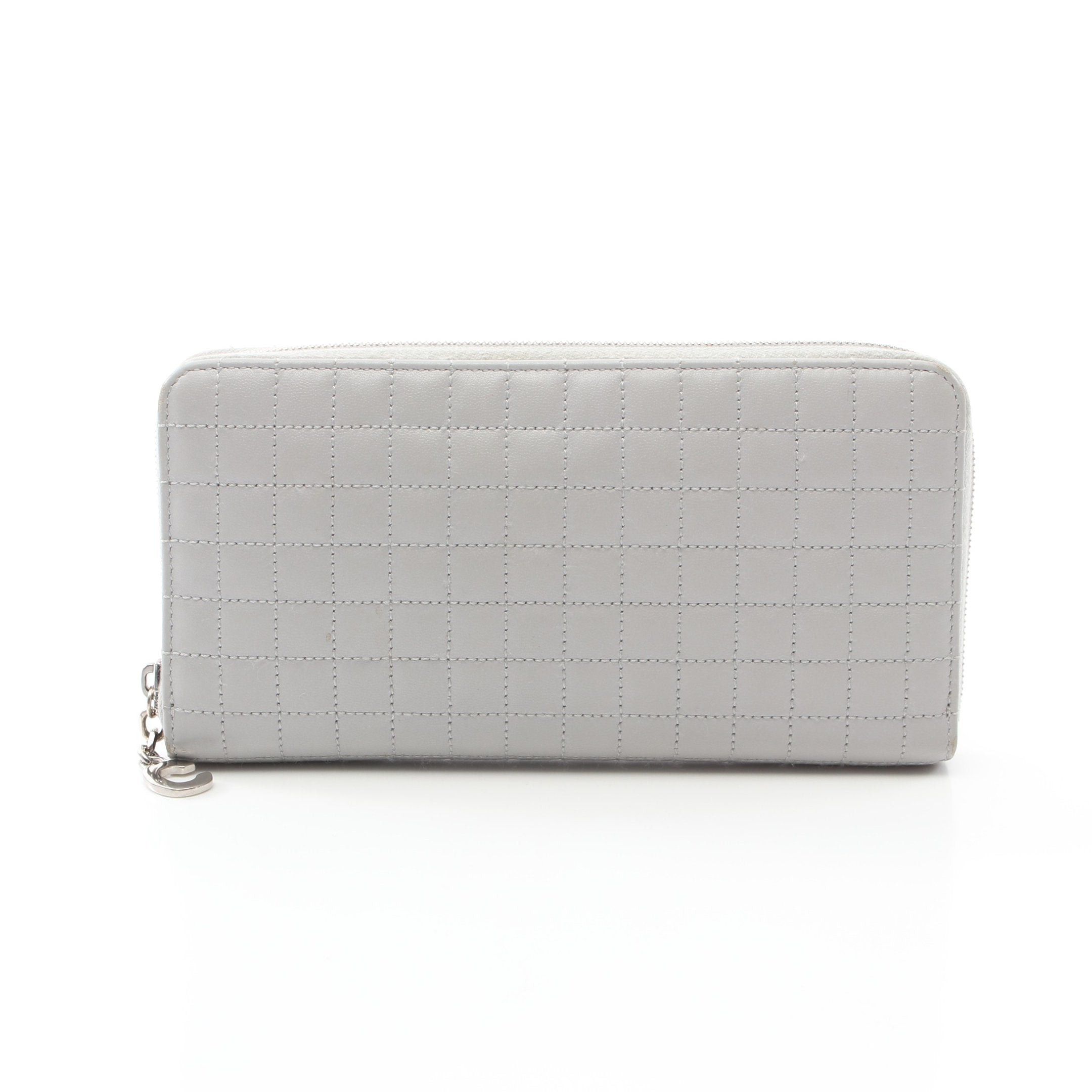 image of Celine C-Charm Large Zipped Wallet Round Zipper Long Wallet Leather Light Gray in Grey, Women's