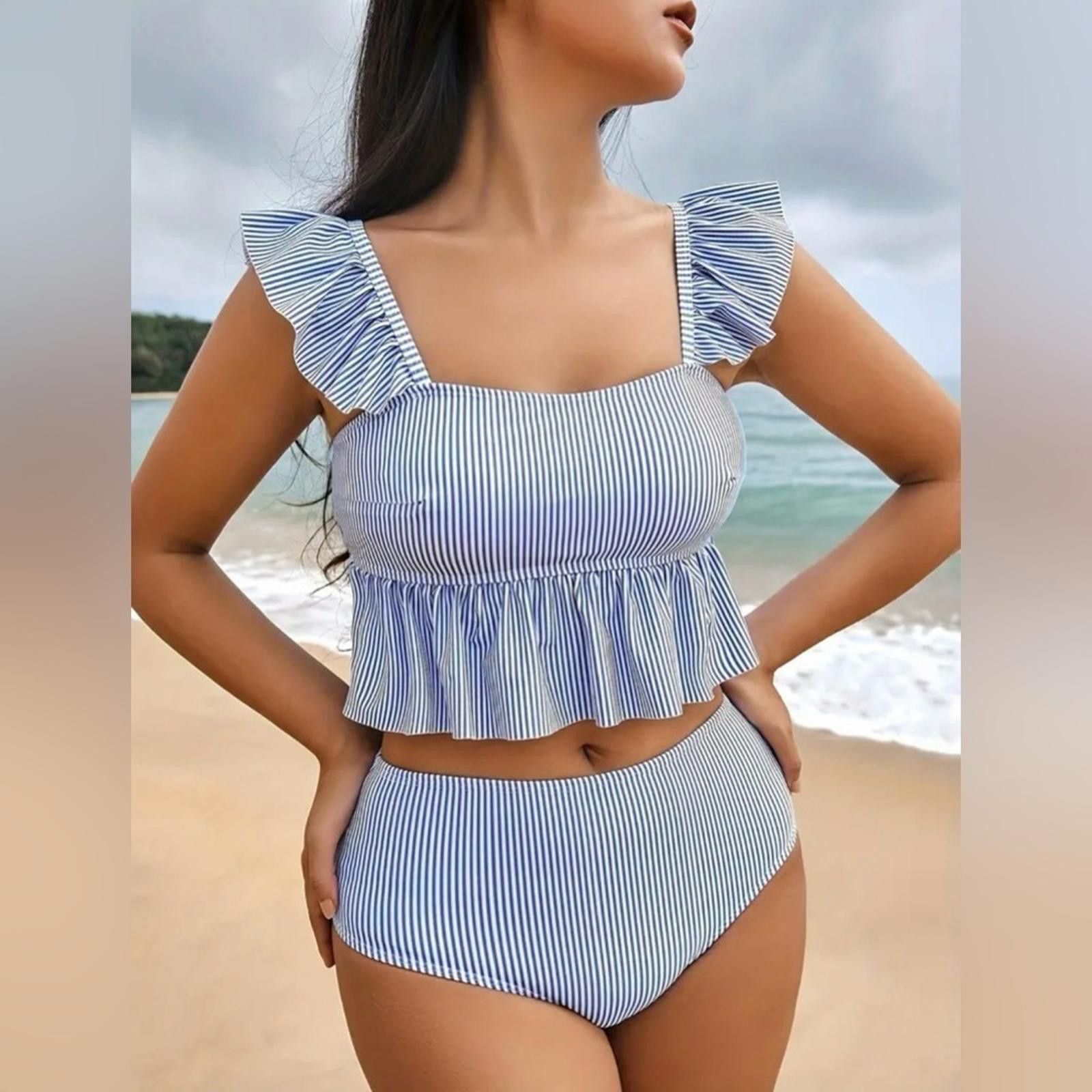 Designer Striped Two Piece Tankini Swimsuit NWT Size ONE SIZE - 2 Thumbnail