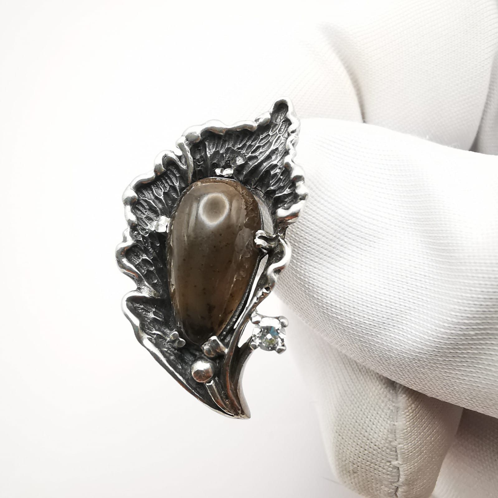 Vintage Vintage Earrings ,875 Silver "Dark Calla" Zircon,Agate Size ONE SIZE - 4 Thumbnail