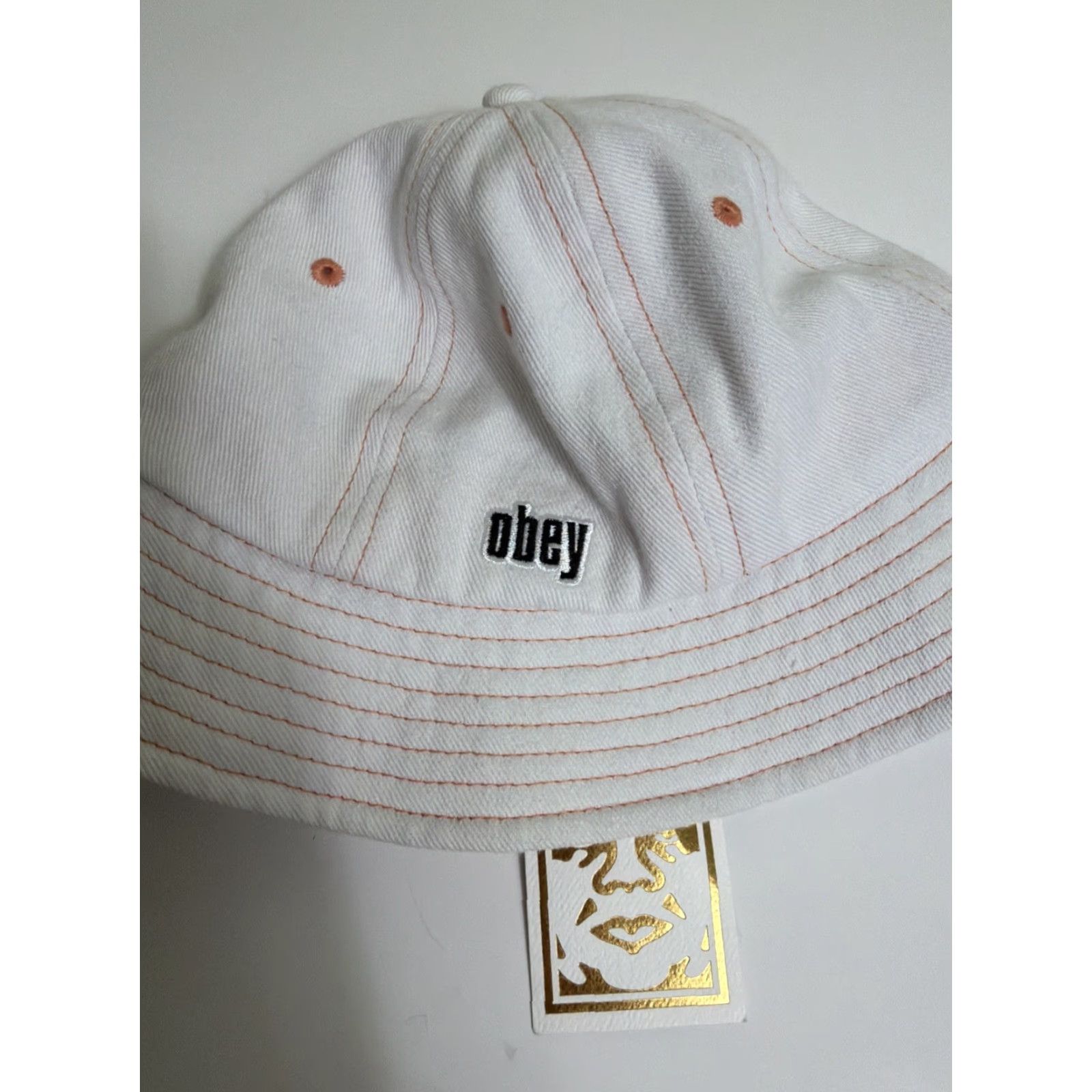 Obey VINTAGE Obey Bucket Hat 100% Cotton White Orange One Size Women Size ONE SIZE - 3 Thumbnail