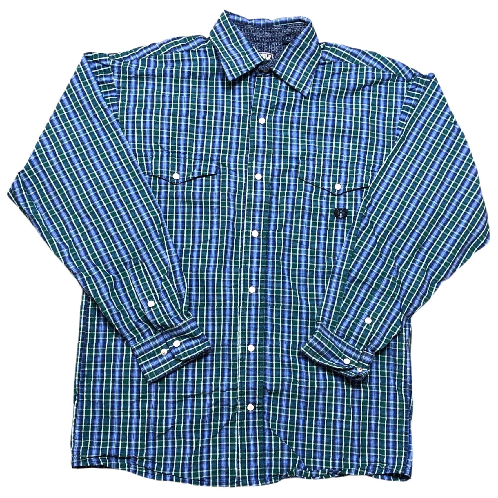 Vintage Panhandle Shirt Mens Tag Medium Plaid Cotton Pearl Snap Blue Green Western Size US M / EU 48-50 / 2 - 2 Thumbnail