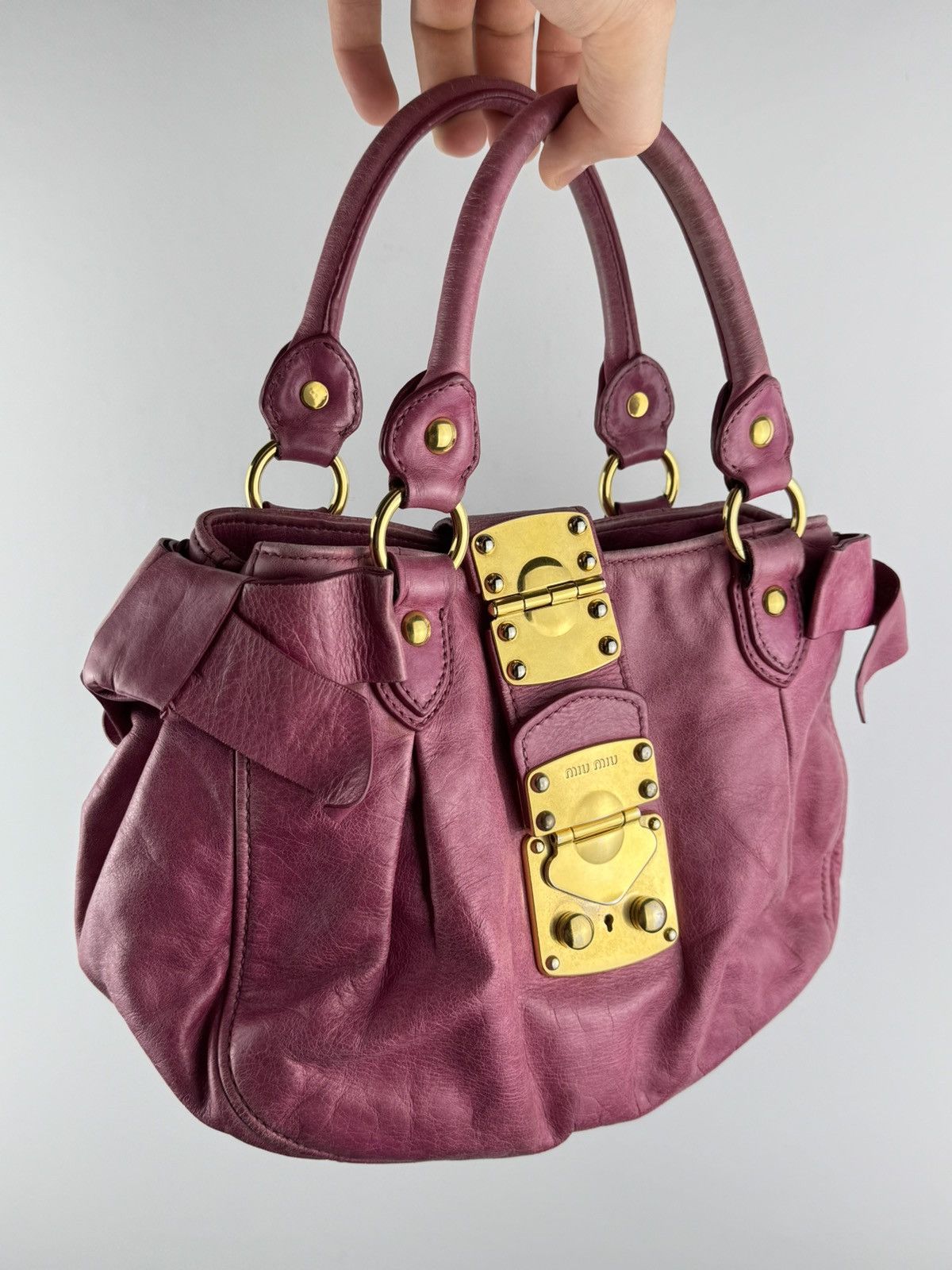 Miu Miu Miu Miu Vitello Lux Bow Bag Pink Leather Top Handle Handbag Size ONE SIZE - 3 Thumbnail