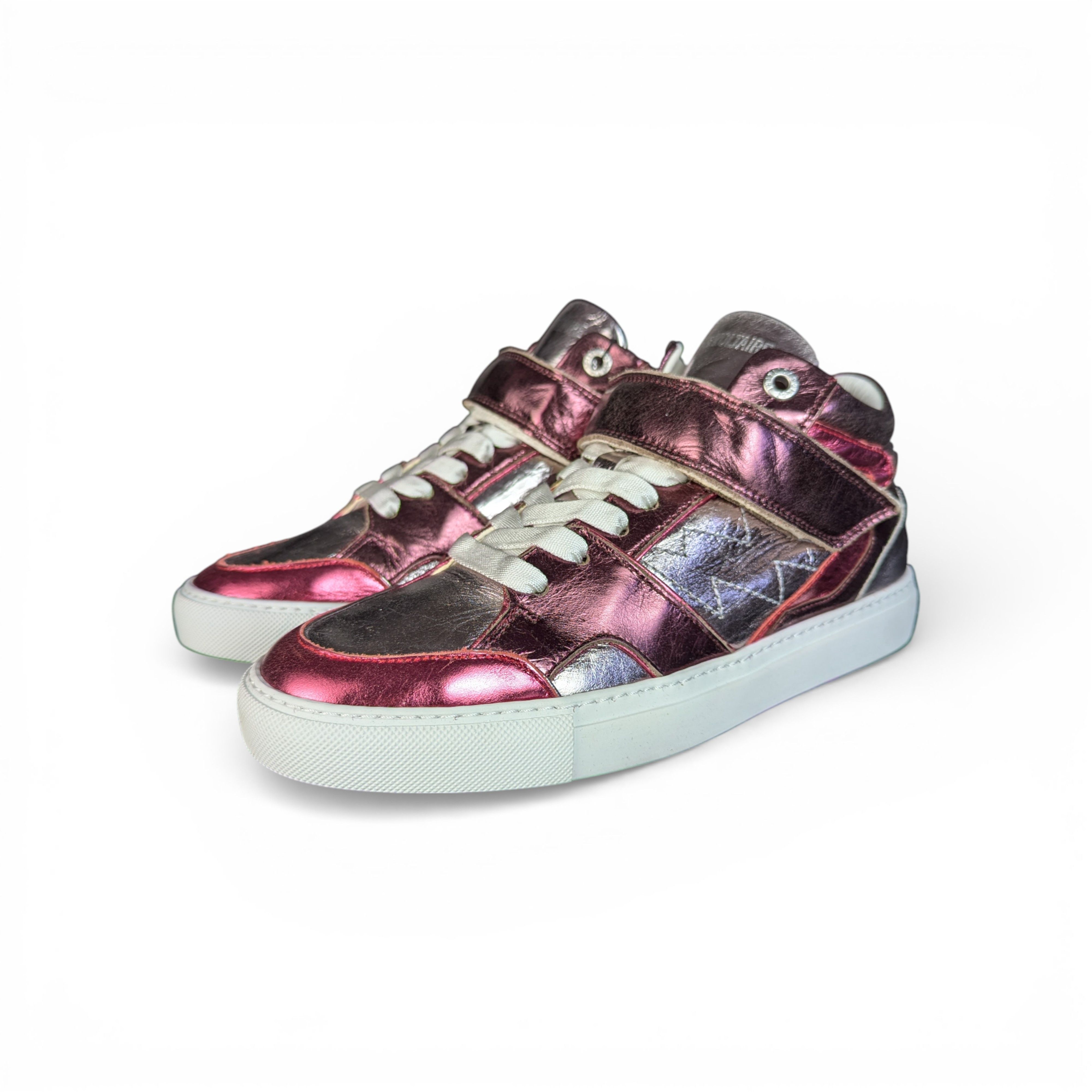Zadig & Voltaire ZADIG&VOLTAIRE Pink Silver High top Leather Sneakers Size US 9 / IT 39 - 1 Thumbnail