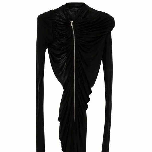 Rick Owens Lilies Rick Owens LILIES Black Ruched Zip-Front Longline Jacket Size M / US 6-8 / IT 42-44 - 5 Thumbnail