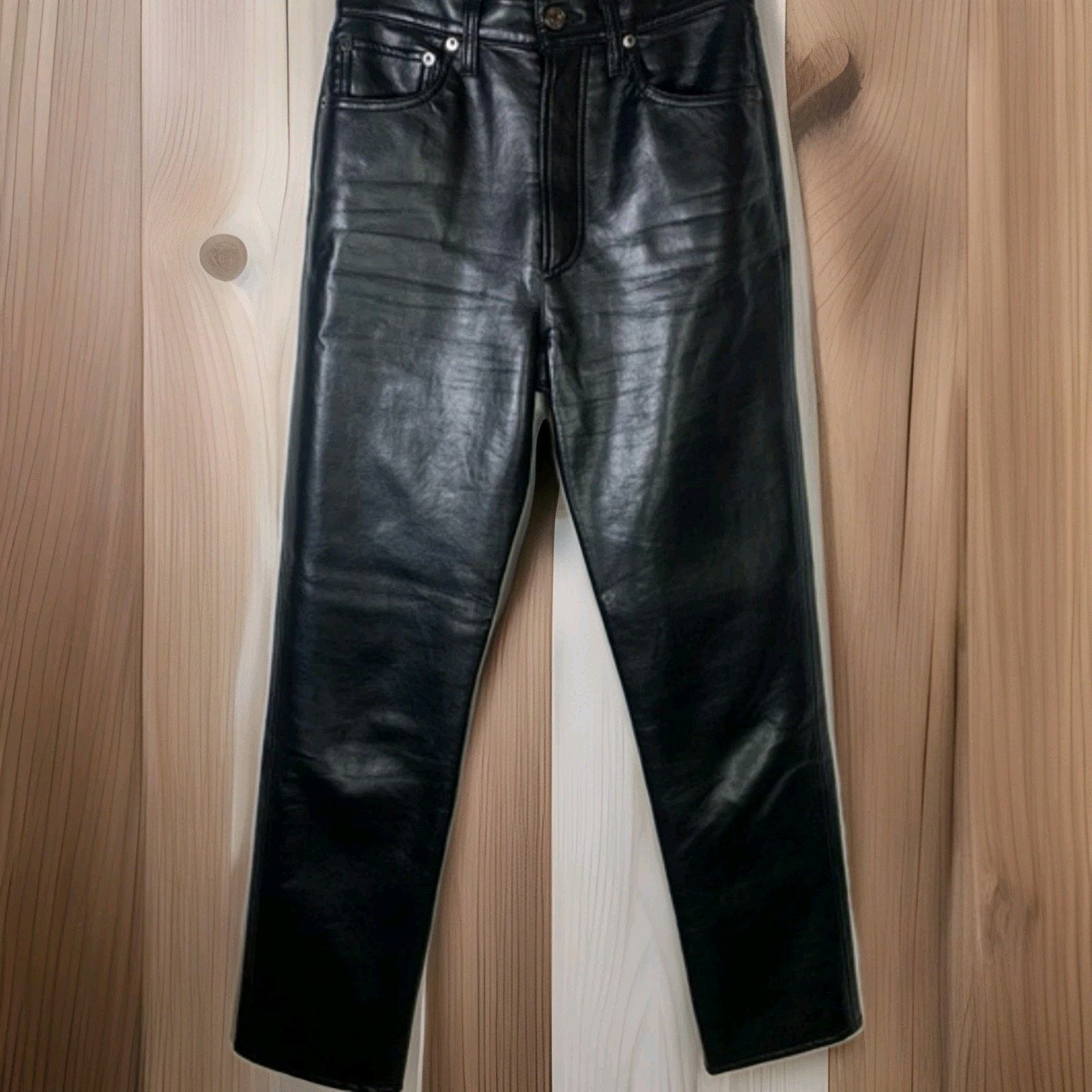 Agolde AGOLDE Recycled Leather 90's Pinch Waist Pants A164-1285 USA Size 29" - 4 Thumbnail