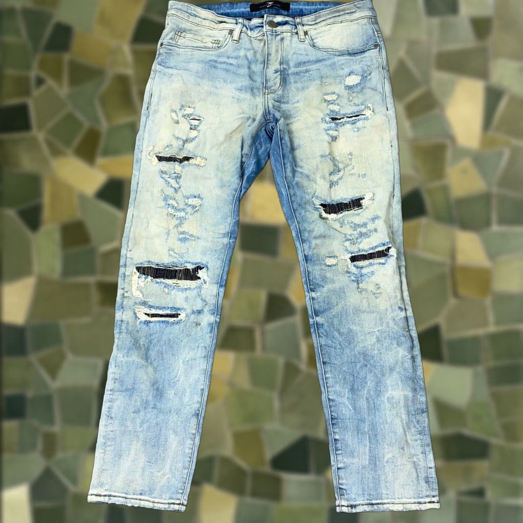Jordan Craig Jordan Craig Lagacy Edition Jeans Mens 34x30 Blue Distressed Stretch Denim 5-Pocket Straight Inseam 29in Regular Size Mens Size US 34 / EU 50 - 1 Thumbnail