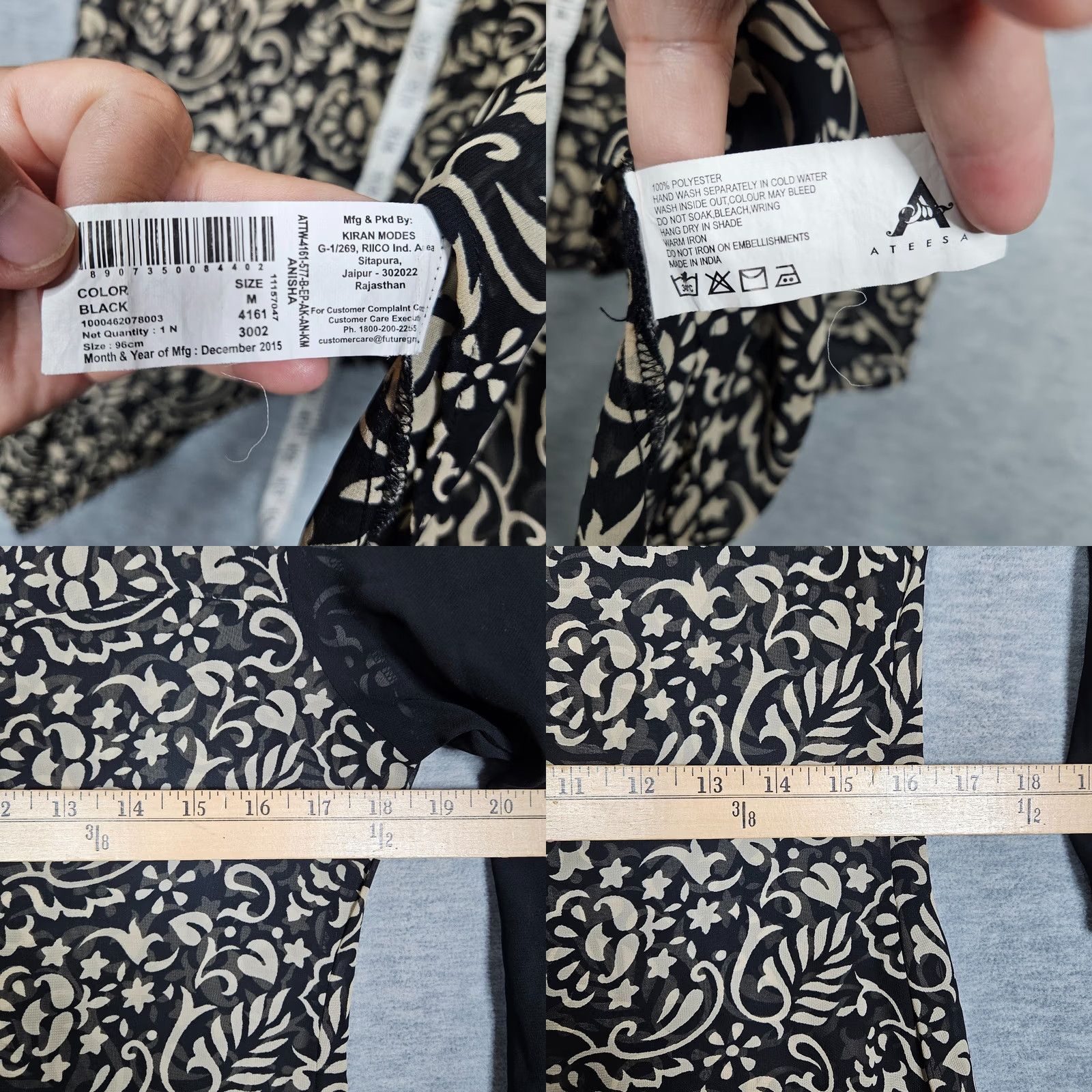 Vintage ATEESA Women's Hanky Hem Long Sleeve Floral Printed Dress Sz M Size M / US 6-8 / IT 42-44 - 8 Thumbnail
