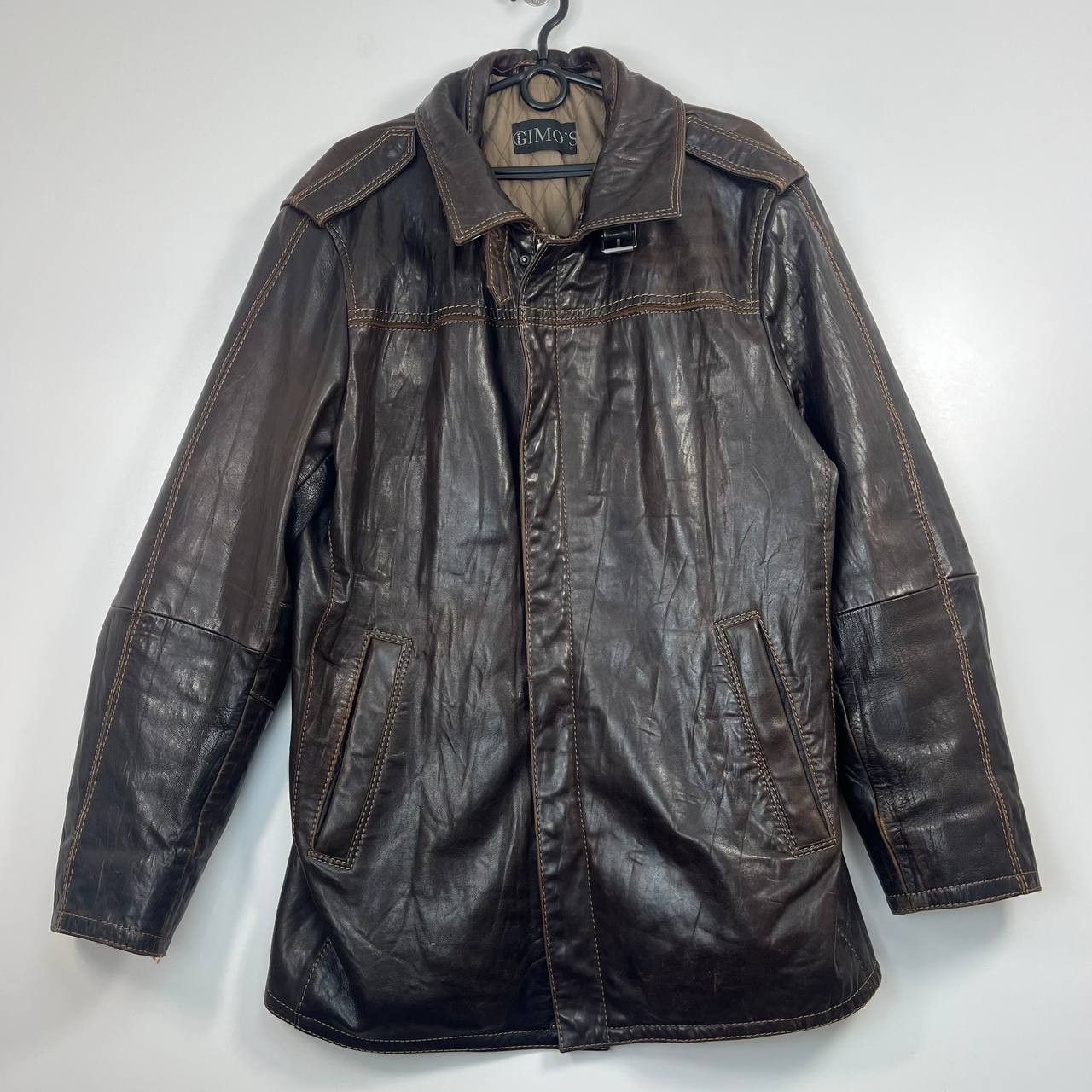 Gimo's Gimo's Mens Brown Leather Jacket Quilted Lined Classic Sz M Size US M / EU 48-50 / 2 - 1 Thumbnail
