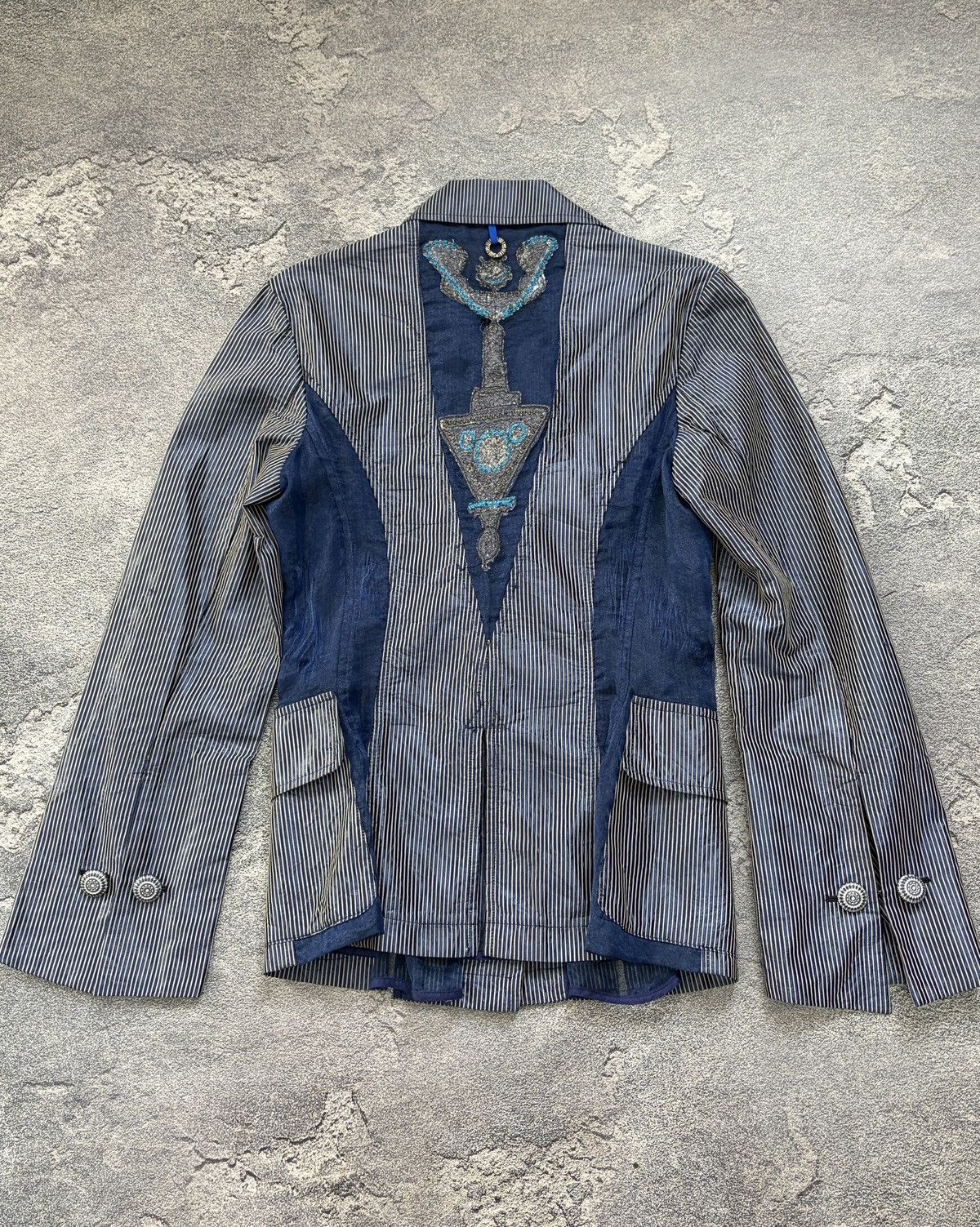 Vintage Save The Queen! Blue Striped Embroidered Jacket Charms S Size S / US 4 / IT 40 - 4 Thumbnail