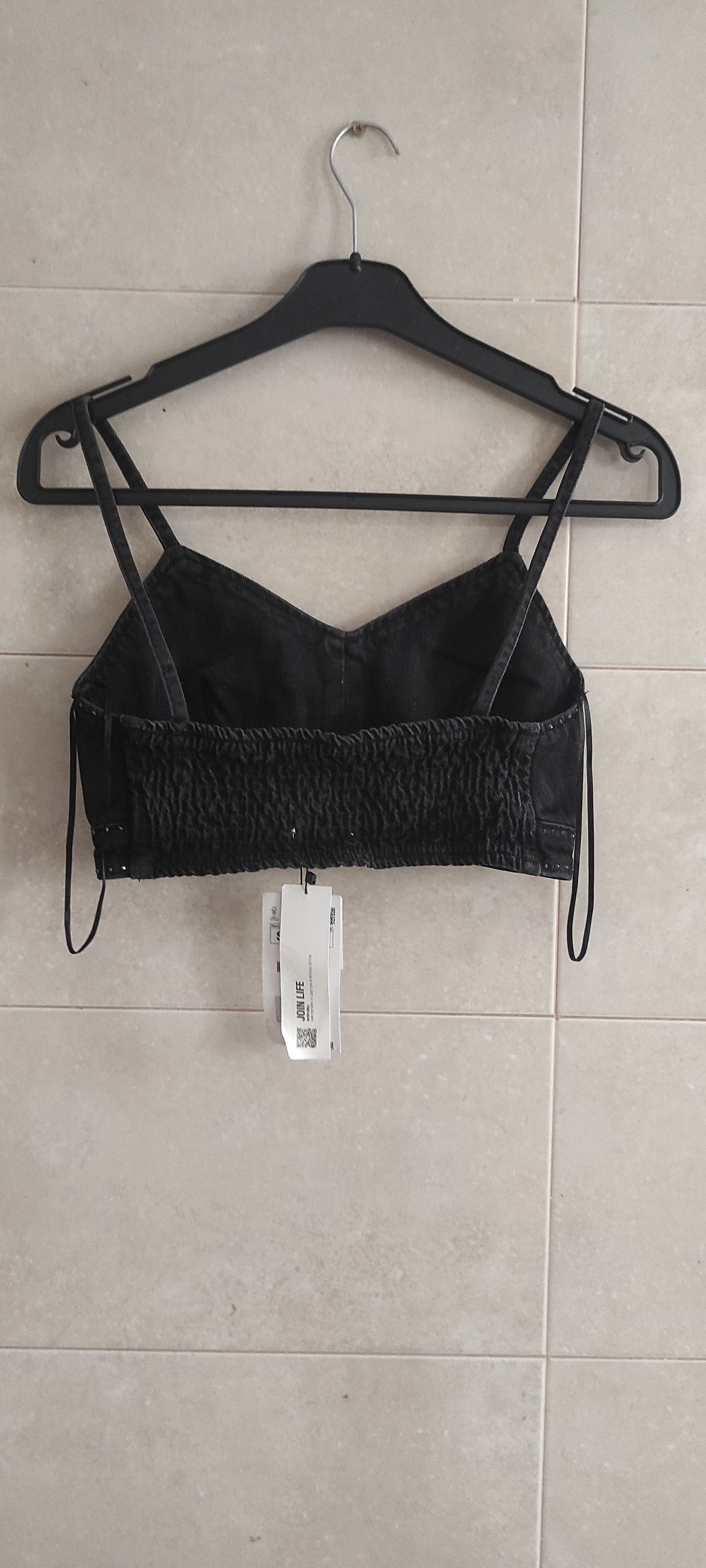 Zara Zara Rhinestone Denim Diamante Crop Top Black Jeans Size S / US 4 / IT 40 - 5 Thumbnail