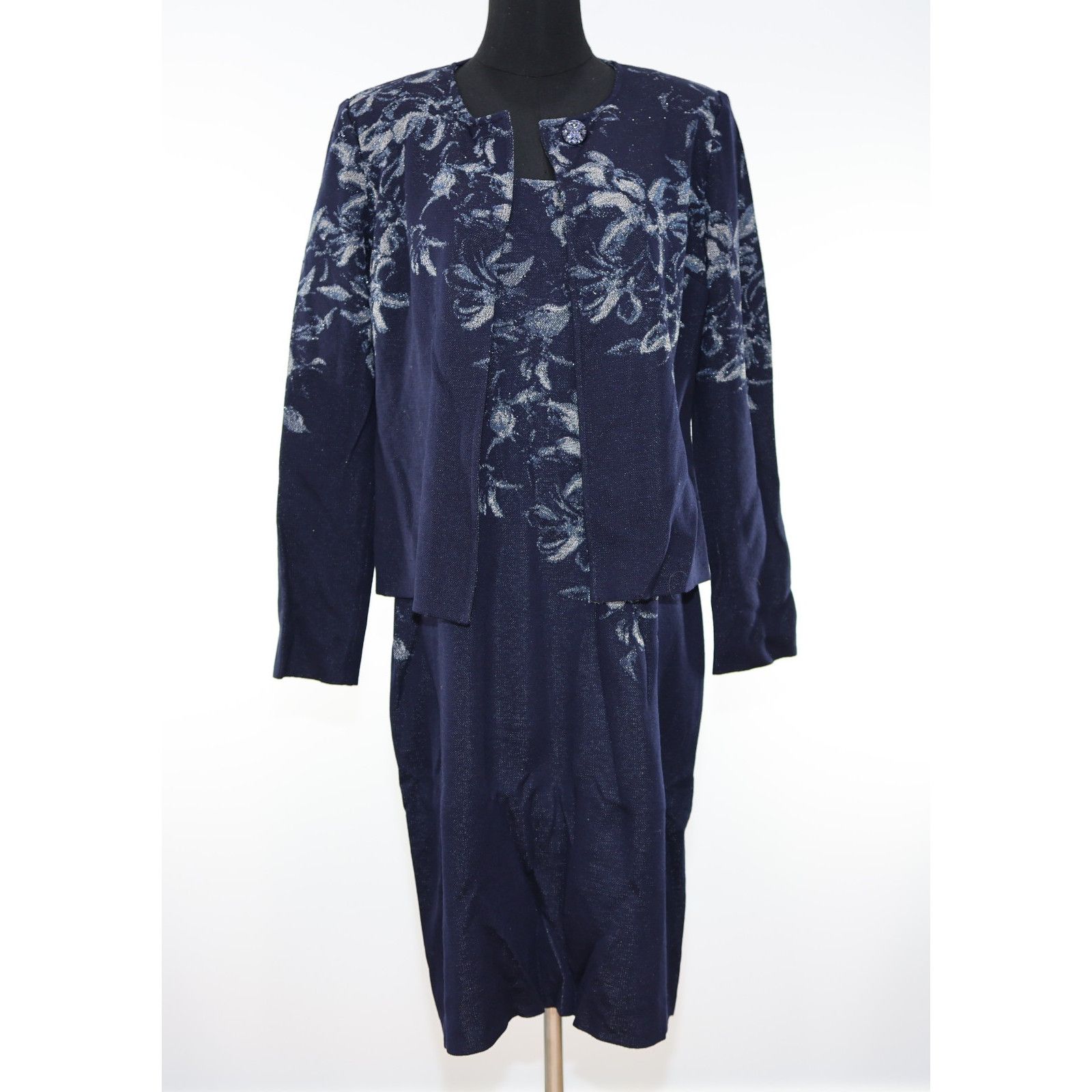 St. John ST JOHN Blue Silver Evening 2pc Knit Dress & Jacket Set 12/M Size M / US 6-8 / IT 42-44 - 5 Thumbnail
