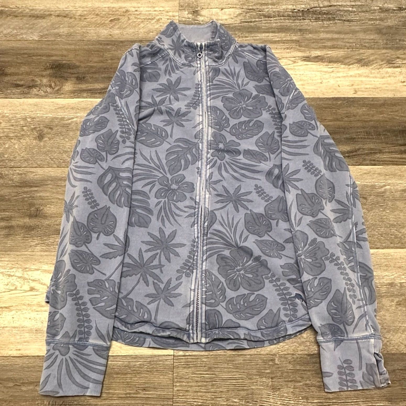 Tommy Bahama Tommy Bahama Jacket Womens L Blue Floral Tropical Zip Up Cotton Blend Leaves Sweatshirt Size L / US 10 / IT 46 - 2 Thumbnail