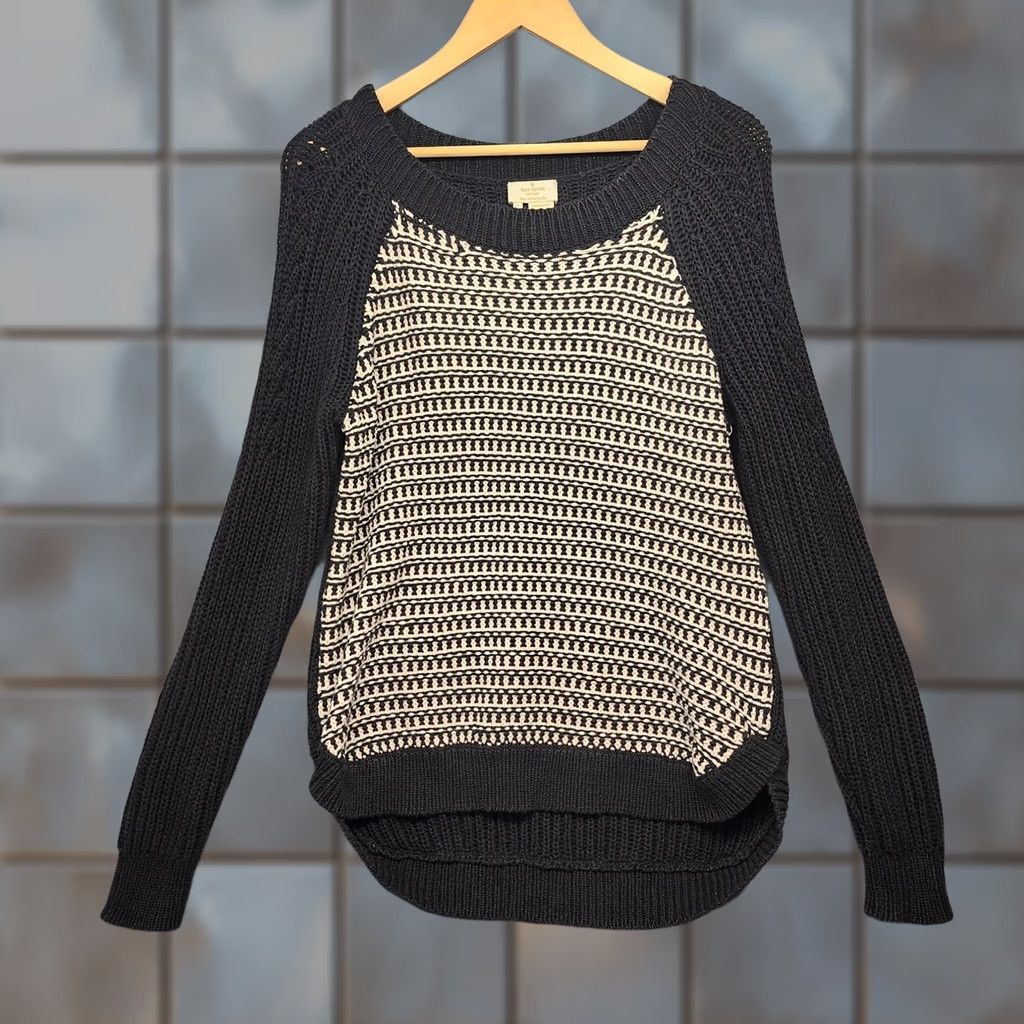Vintage Kate Spade Womens Small Black Cream Geometric Knit Sweater 100% Cotton Size S / US 4 / IT 40 - 1 Thumbnail
