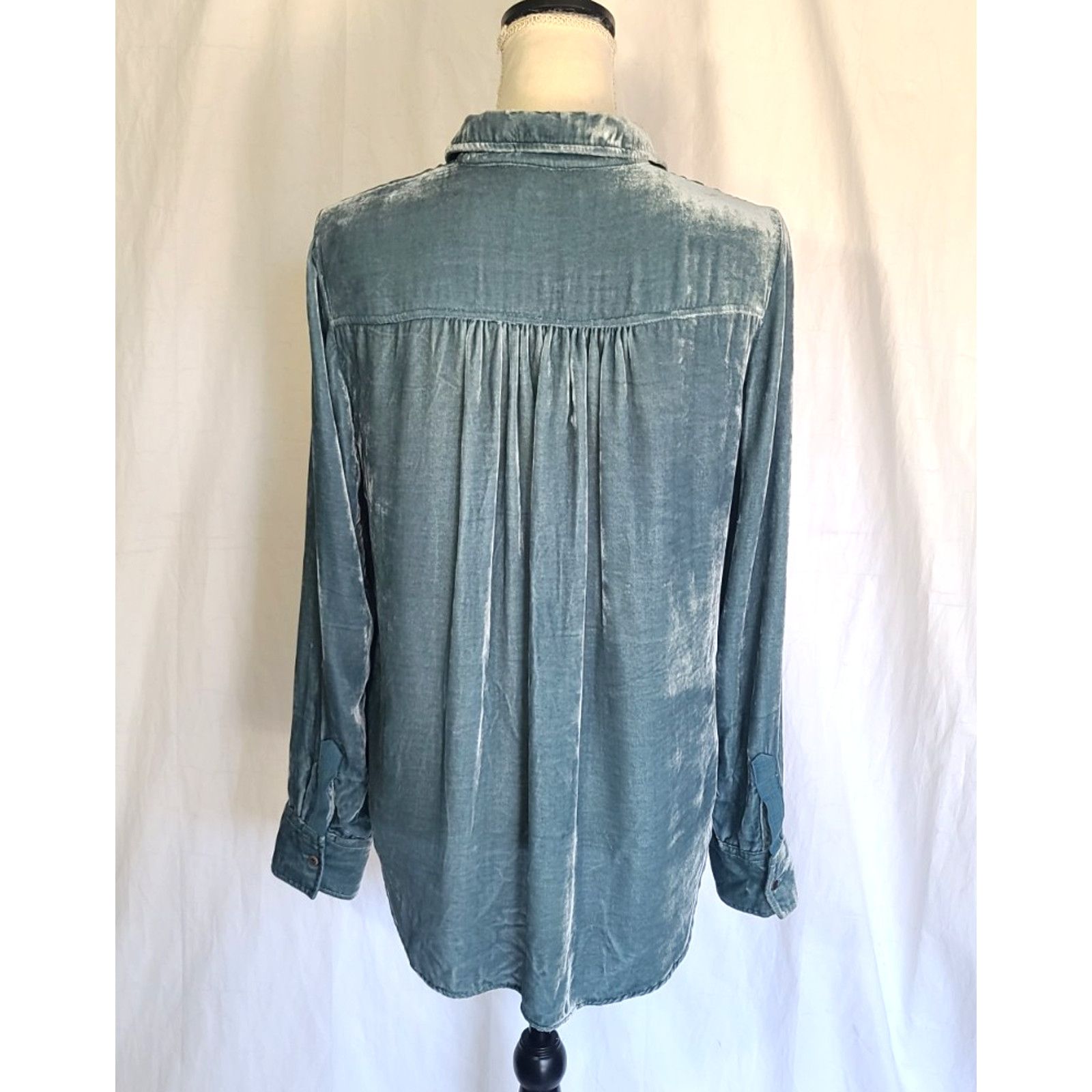 Anthropologie Anthropologie Holding Horses Blue Velvet Blouse Top Small Size S / US 4 / IT 40 - 5 Thumbnail