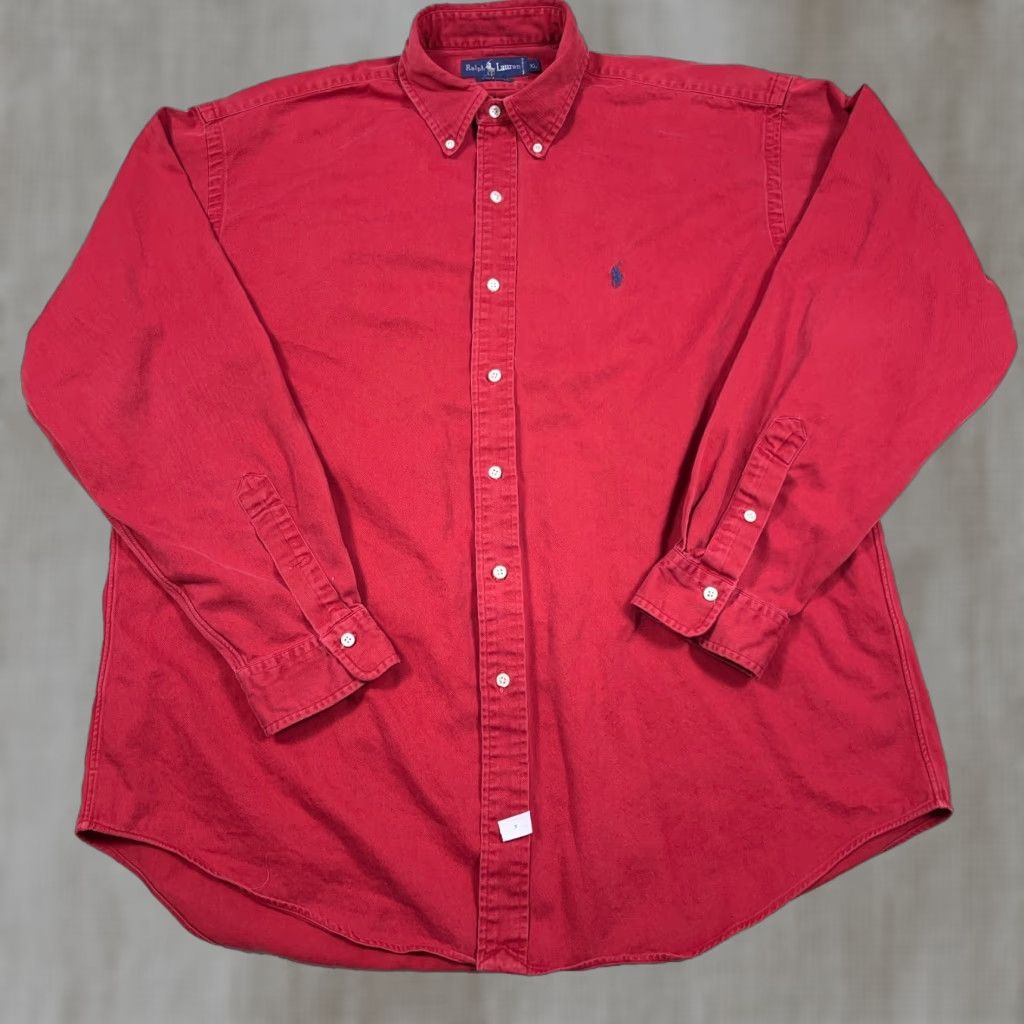 Ralph Lauren VINTAGE Ralph Lauren Shirt Men XL Red Blue Pony Twill Denim Button Up Size 46R - 1 Thumbnail