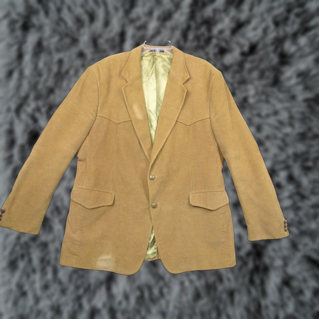 Vintage VINTAGE CCC Western Wear Blazer Mens Large Corduroy Tan Elbow Patches 90s Jacket With Pockets Size 46R - 1 Thumbnail