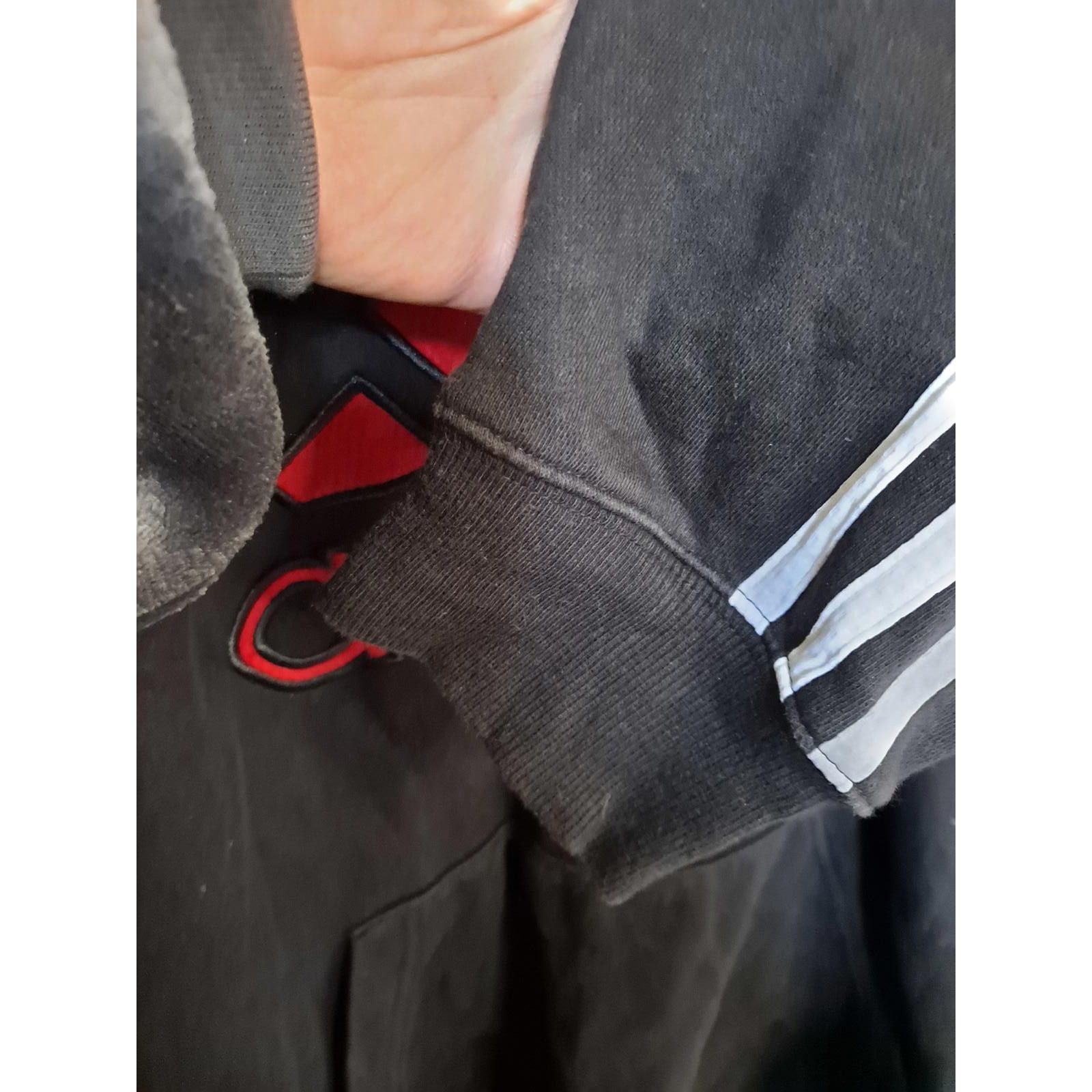 Adidas Adidas Black Hooded Sweatshirt with Red Logo and White Strip Size US L / EU 52-54 / 3 - 4 Thumbnail