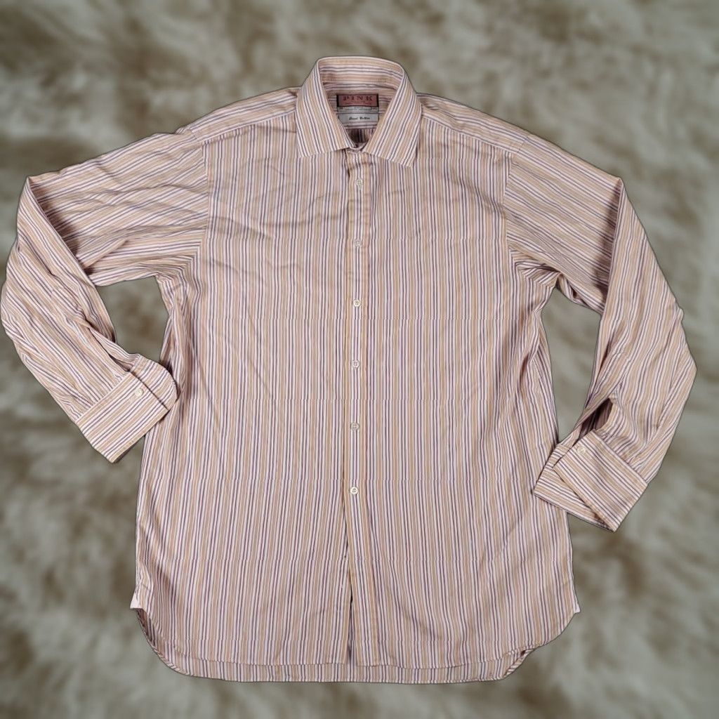 Pinko VINTAGE? No — Thomas Pink Shirt Mens Size 16 Red Blue Striped Dress Shirt Long Sleeve Button Up Cotton Classic Fit 16 Red Mens Regular Shirt Size 42R - 1 Thumbnail