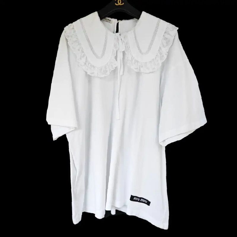 Miu Miu Miu Miu White Summer Cotton Lace Tee 0089 Size ONE SIZE - 1 Thumbnail