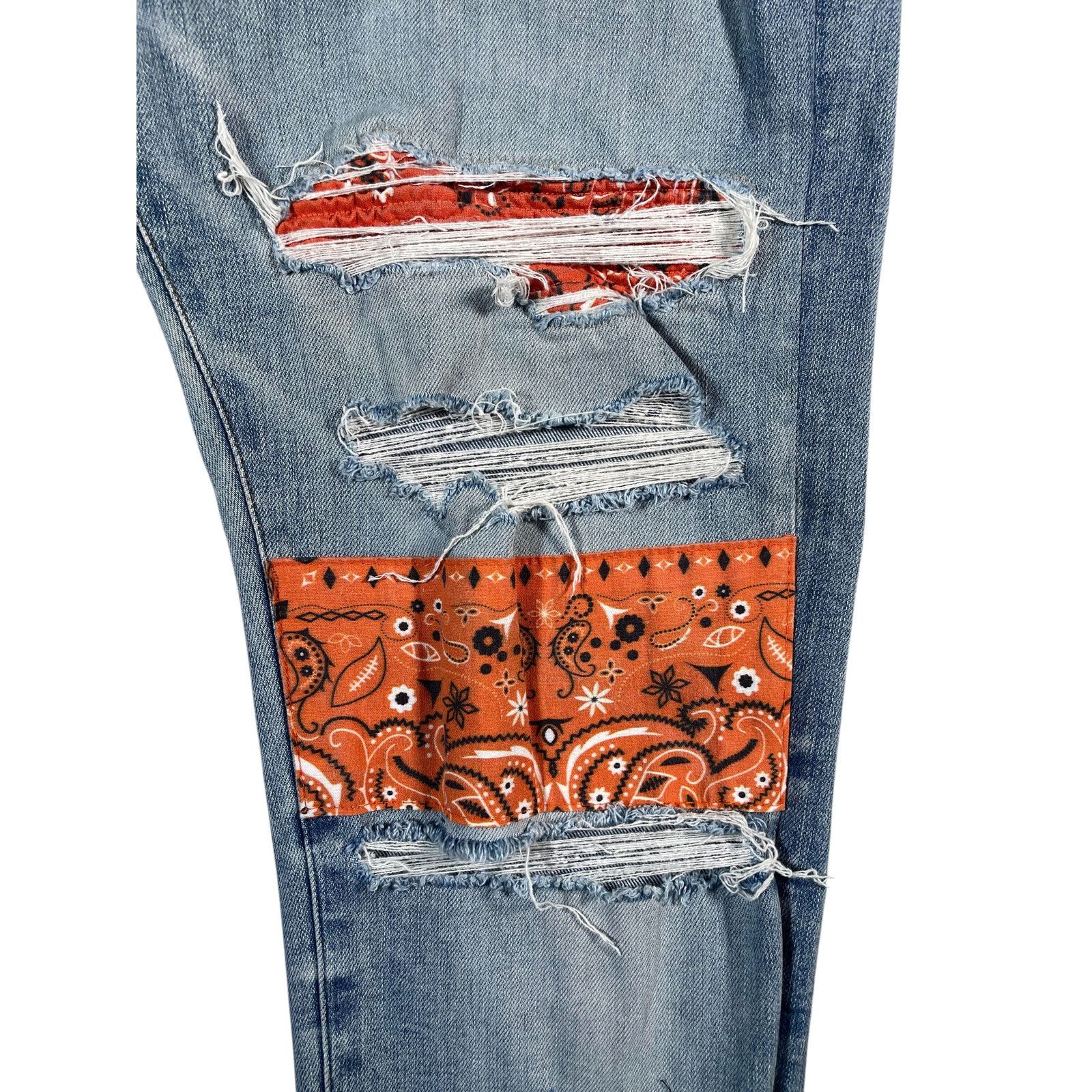 Amiri Amiri Paisley Thrasher Orange Patchwork Light Wash Jeans Size US 34 / EU 50 - 2 Thumbnail