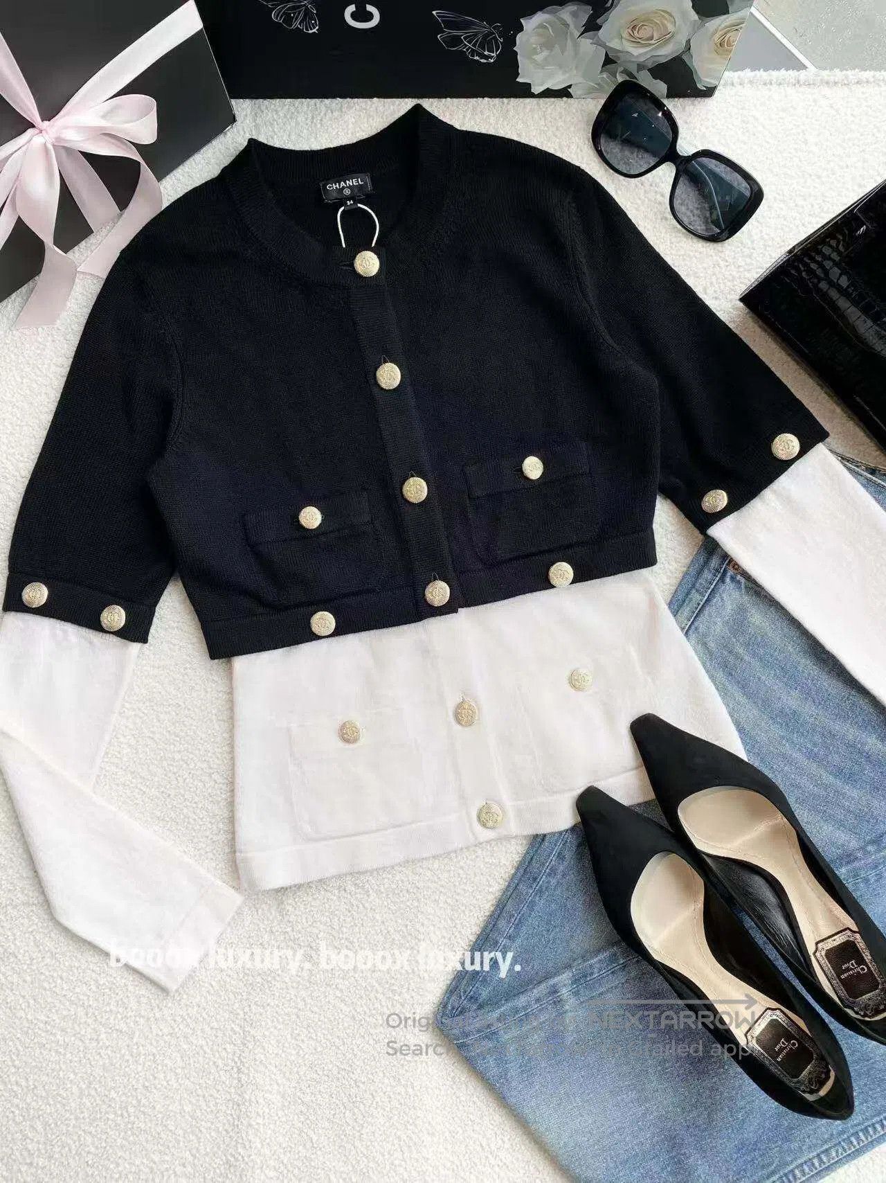 Chanel Chanel Black and white button-down removable knitwear| Size 4XL / US 24-26 - 1 Thumbnail