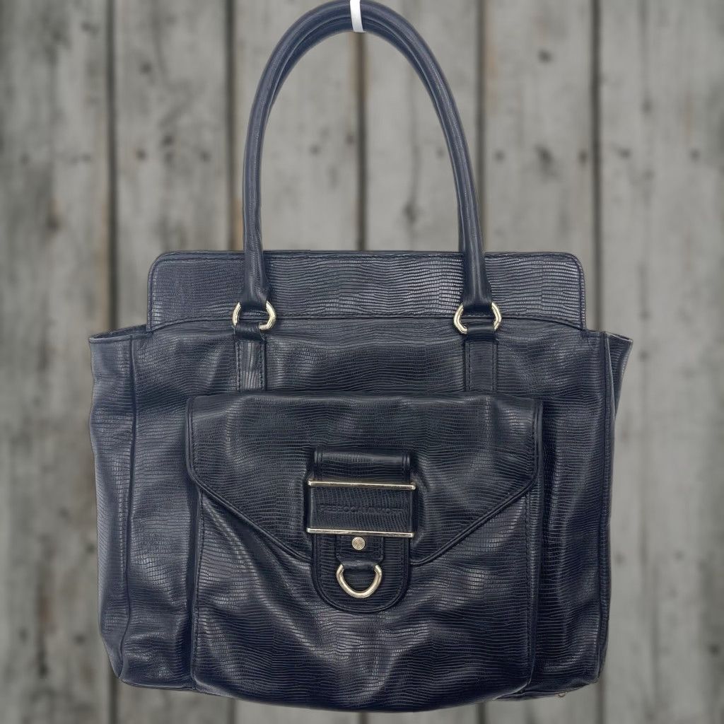 Rebecca Minkoff Rebecca Minkoff Purse Womens Leather Large Tote Handbag Black Quiet Luxury y2k Reptile Embossed Size ONE SIZE - 1 Thumbnail