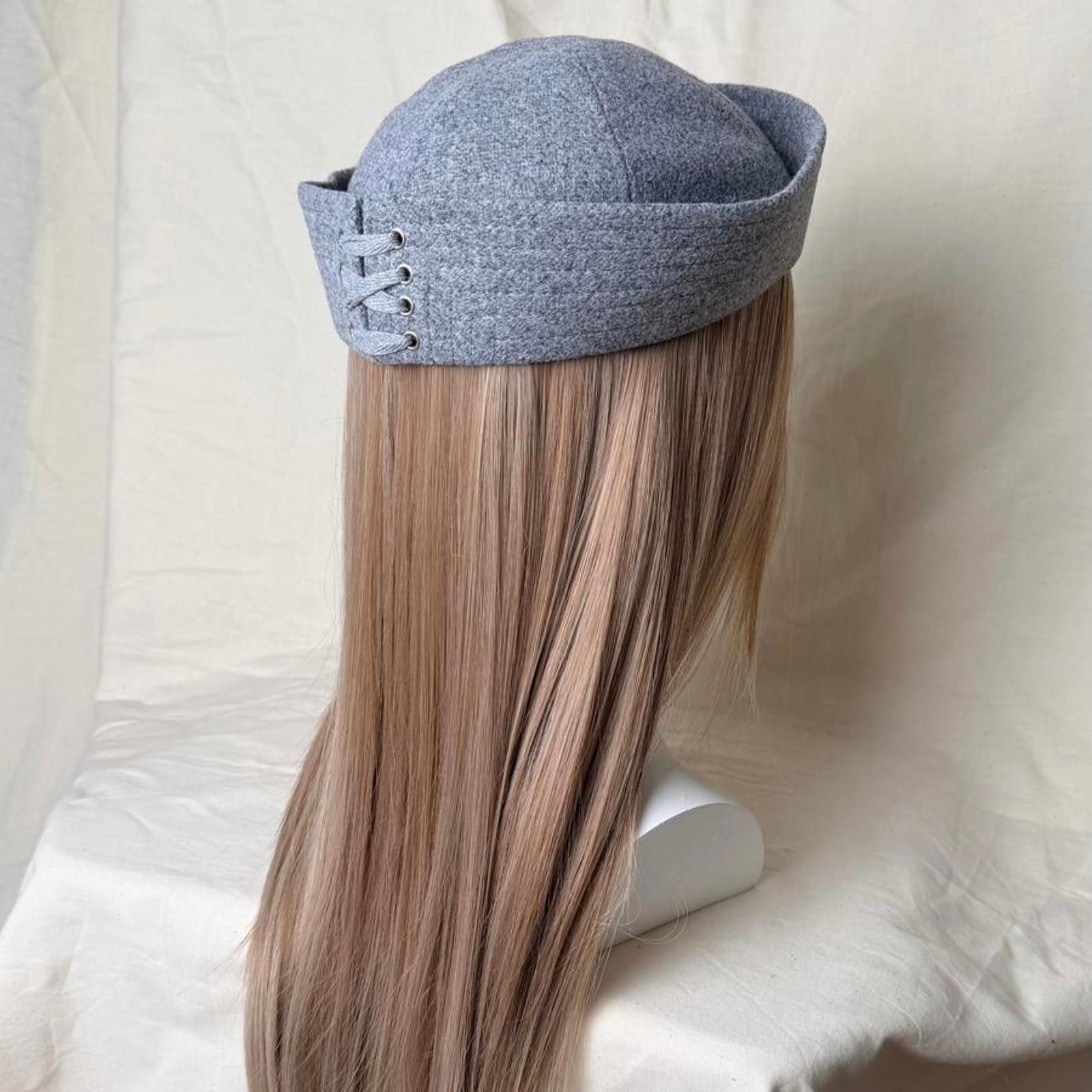 Japanese Brand Grey Wool Eyelet Beret Sailor Hat Y2K French Girl Size ONE SIZE - 2 Thumbnail