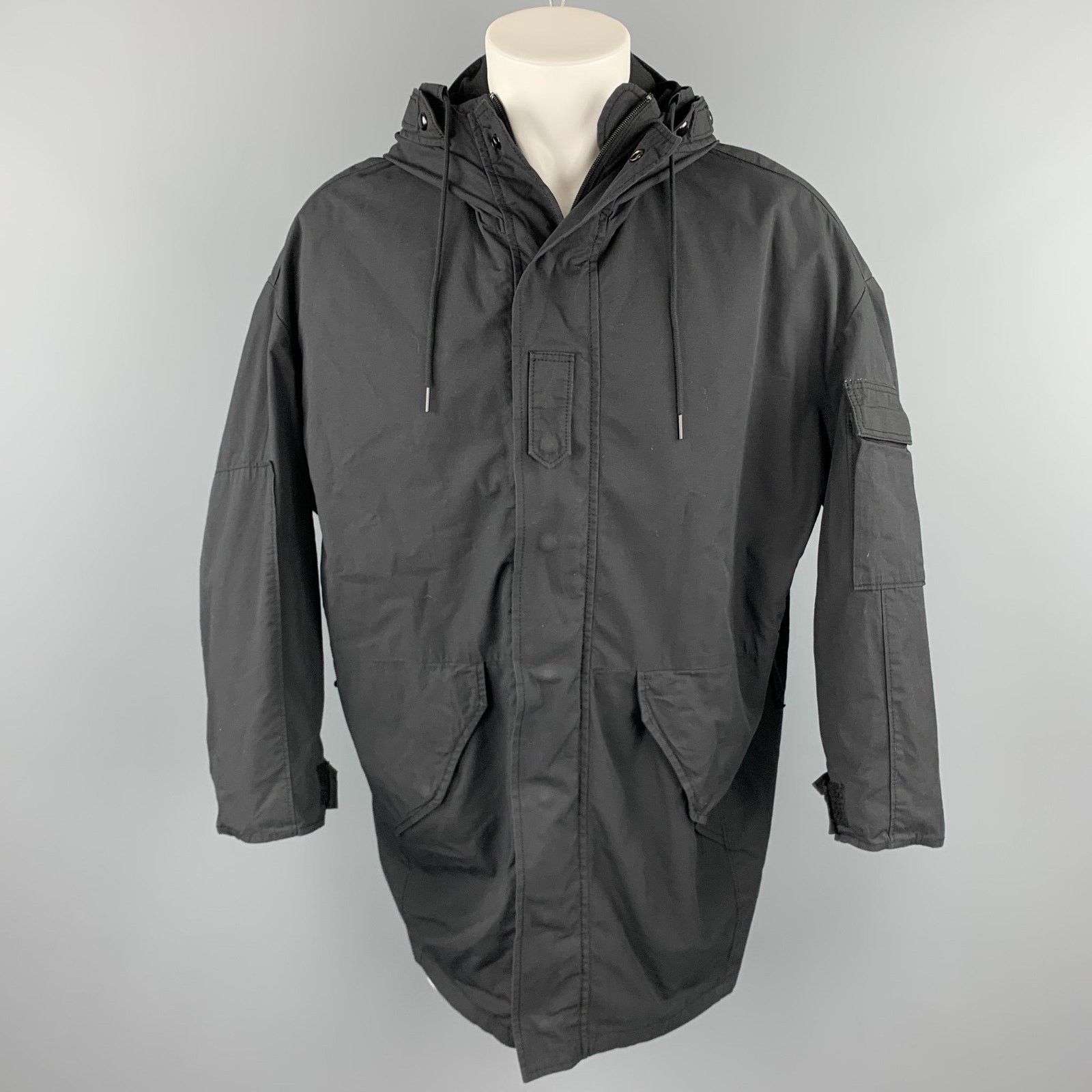R13 XS Black Cotton / Nylon Zip & Snaps Oversized Hooded Coat Size US XS / EU 42 / 0 - 1 Thumbnail