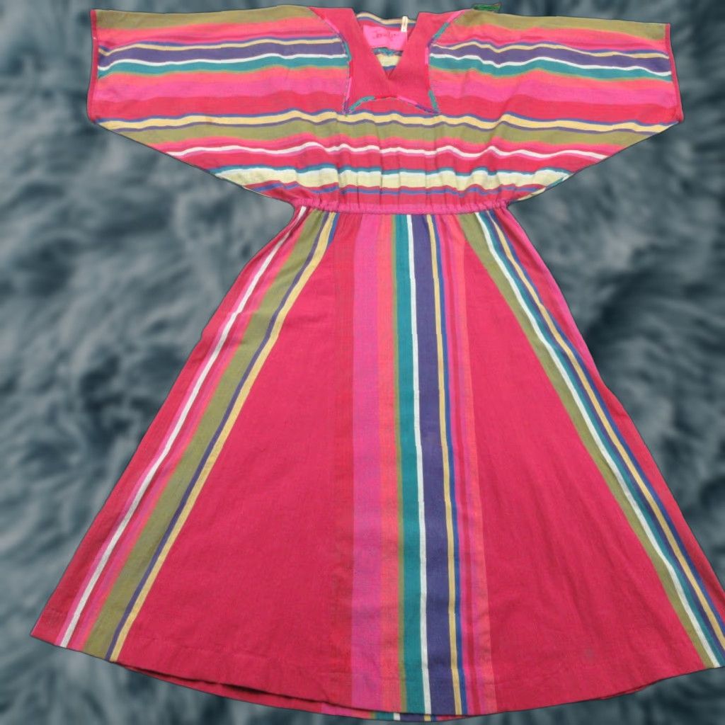 VINTAGE Josefa Kaftan Maxi Dress Womens Large Multicolor Striped Bohemian 70s