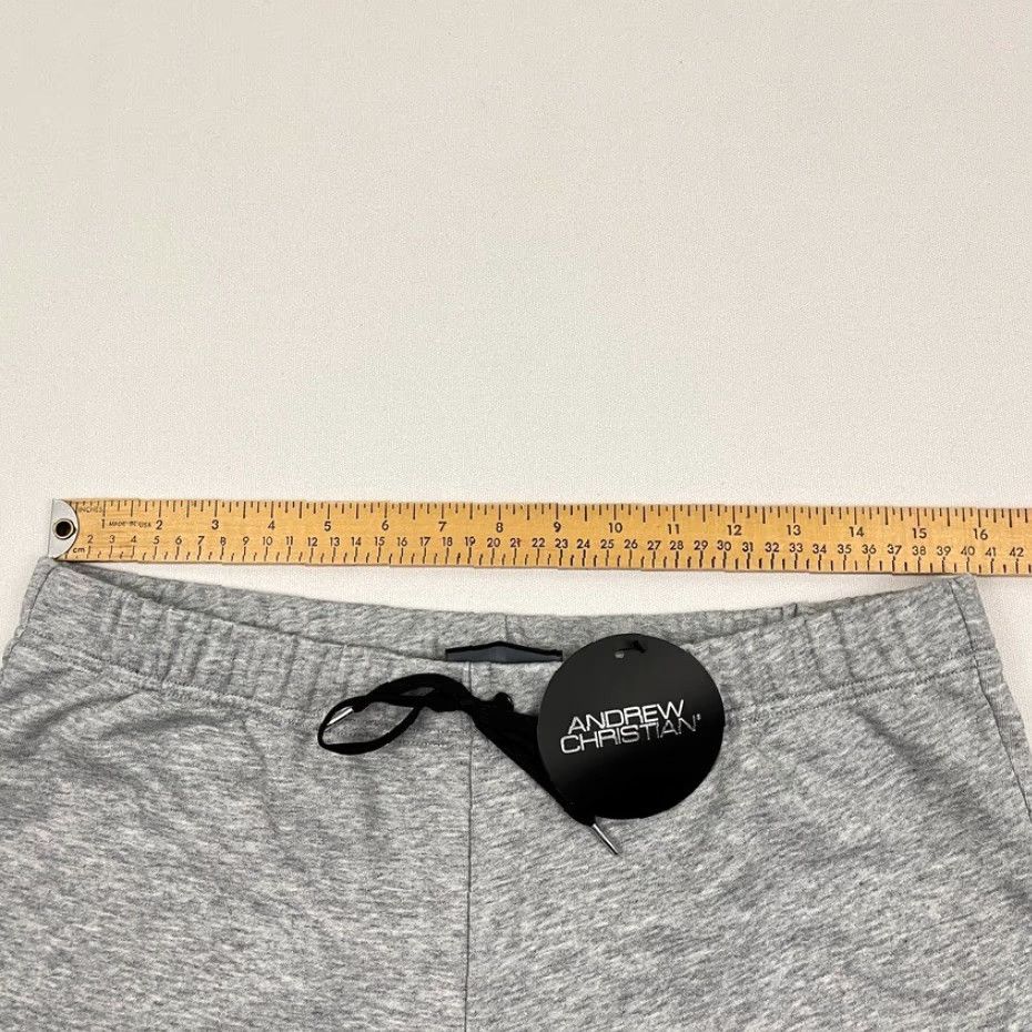 Vintage Andrew Christian Sweat Shorts Men Large 32 x 3.5" Gray Stretch Contrast Trim NEW Size US 33 - 4 Thumbnail