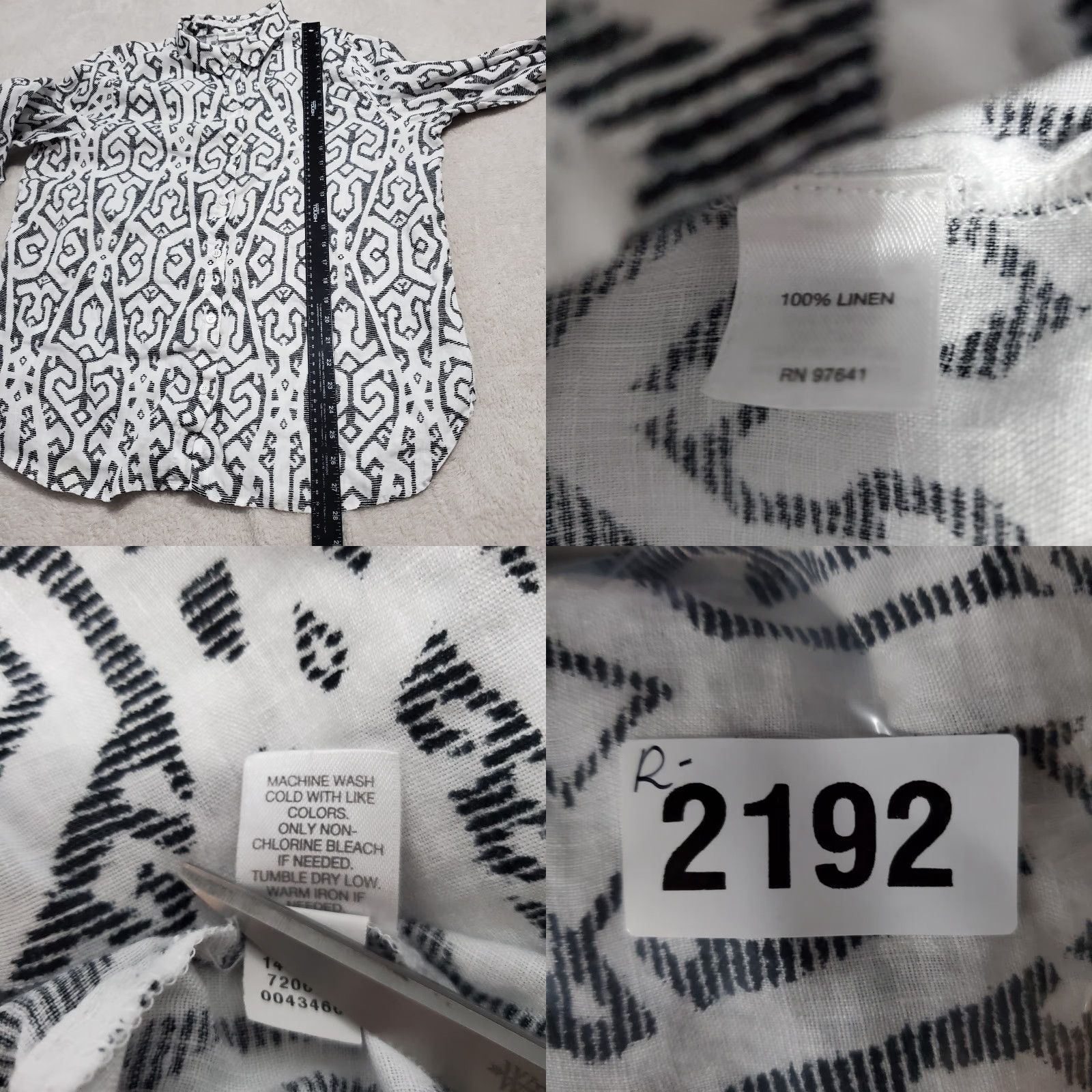 J. Jill VINTAGE J Jill Love Linen Top Women L White Black Geo Print Collared Button Down Relaxed Size L / US 10 / IT 46 - 8 Thumbnail