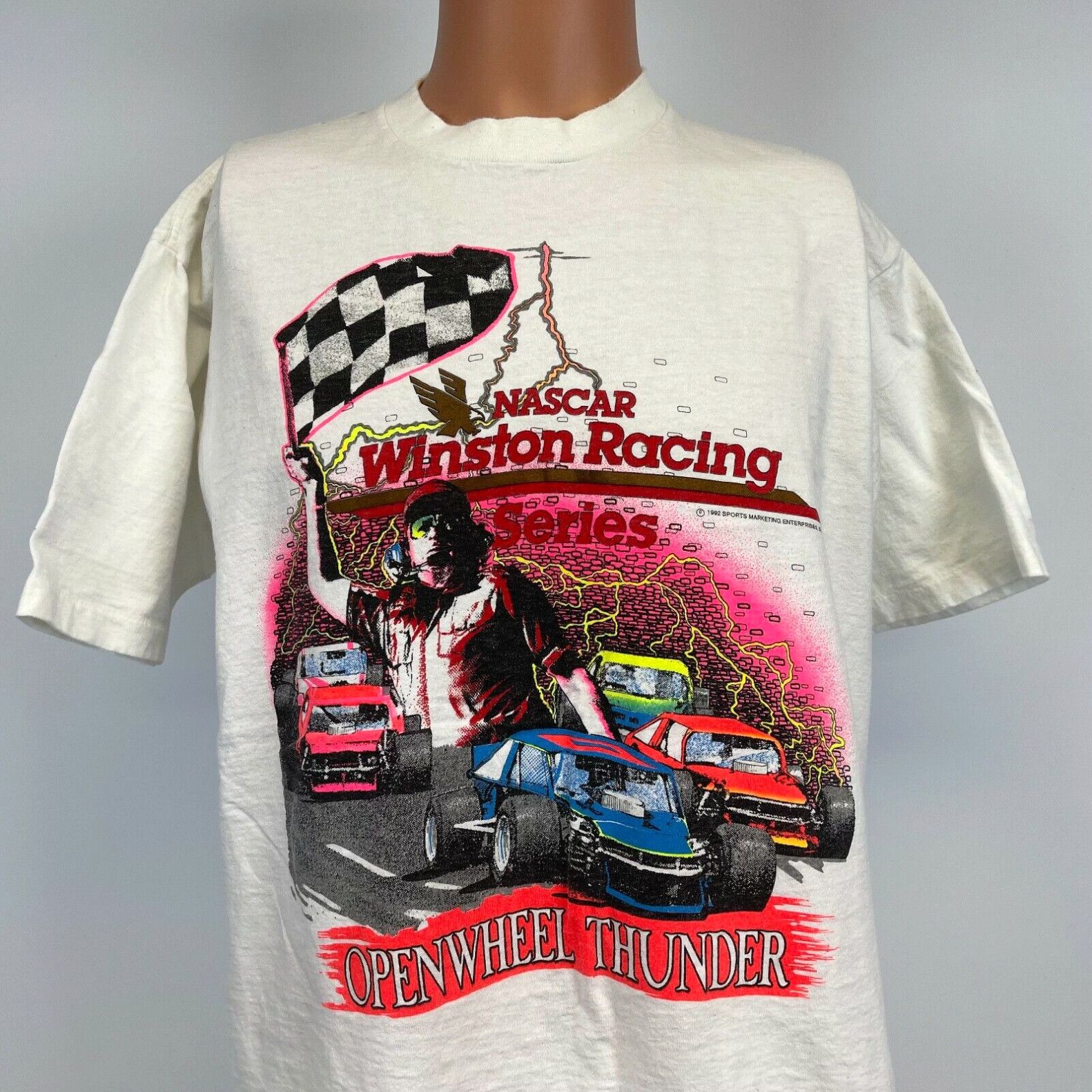 image of Nascar Winston Racing Openwheel Thunder Single Stitch T Shirt VTG 90's 1992 XL in White, Men's