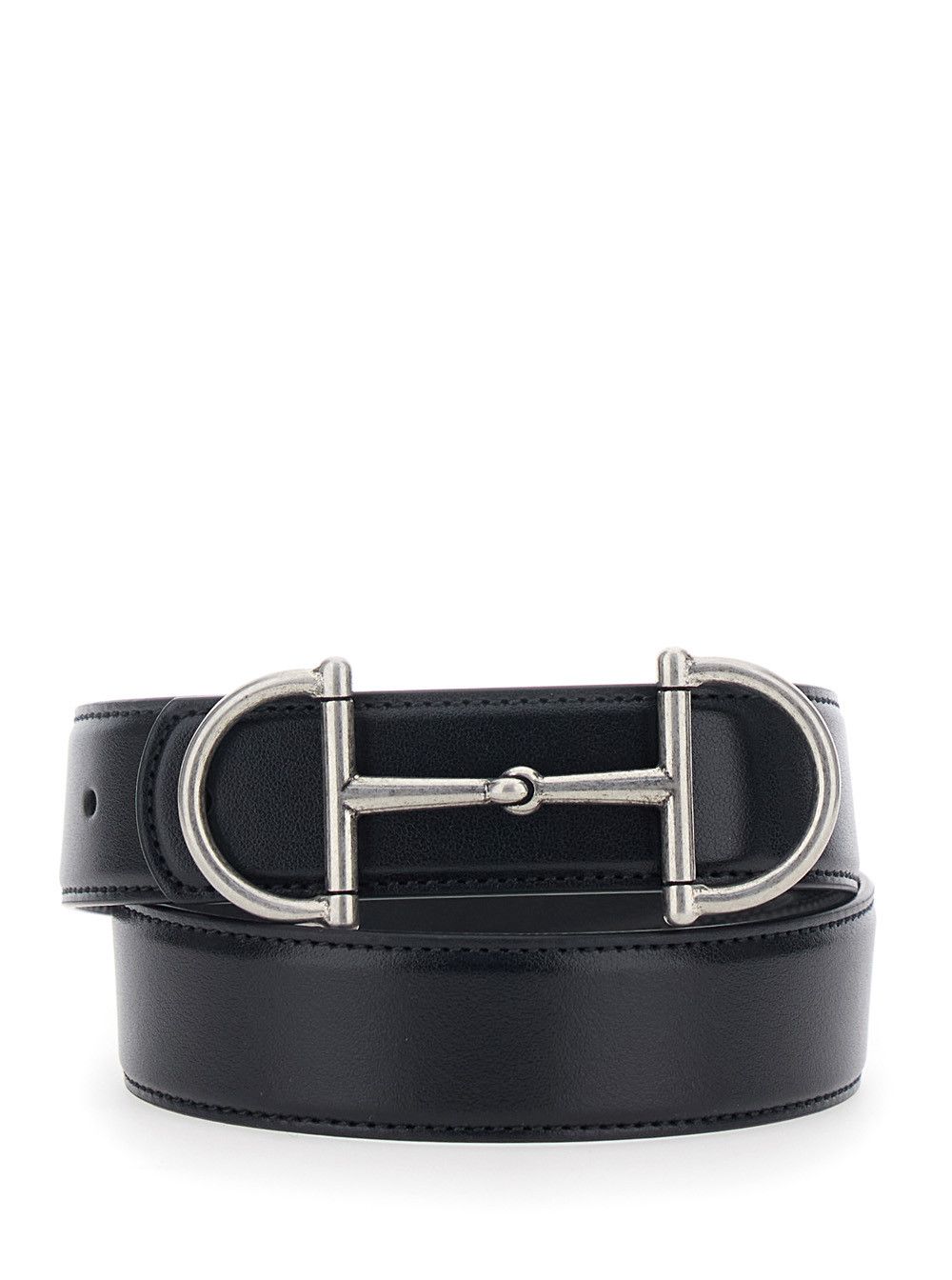 Black Belt with Horsebit on the Front in Leather Man