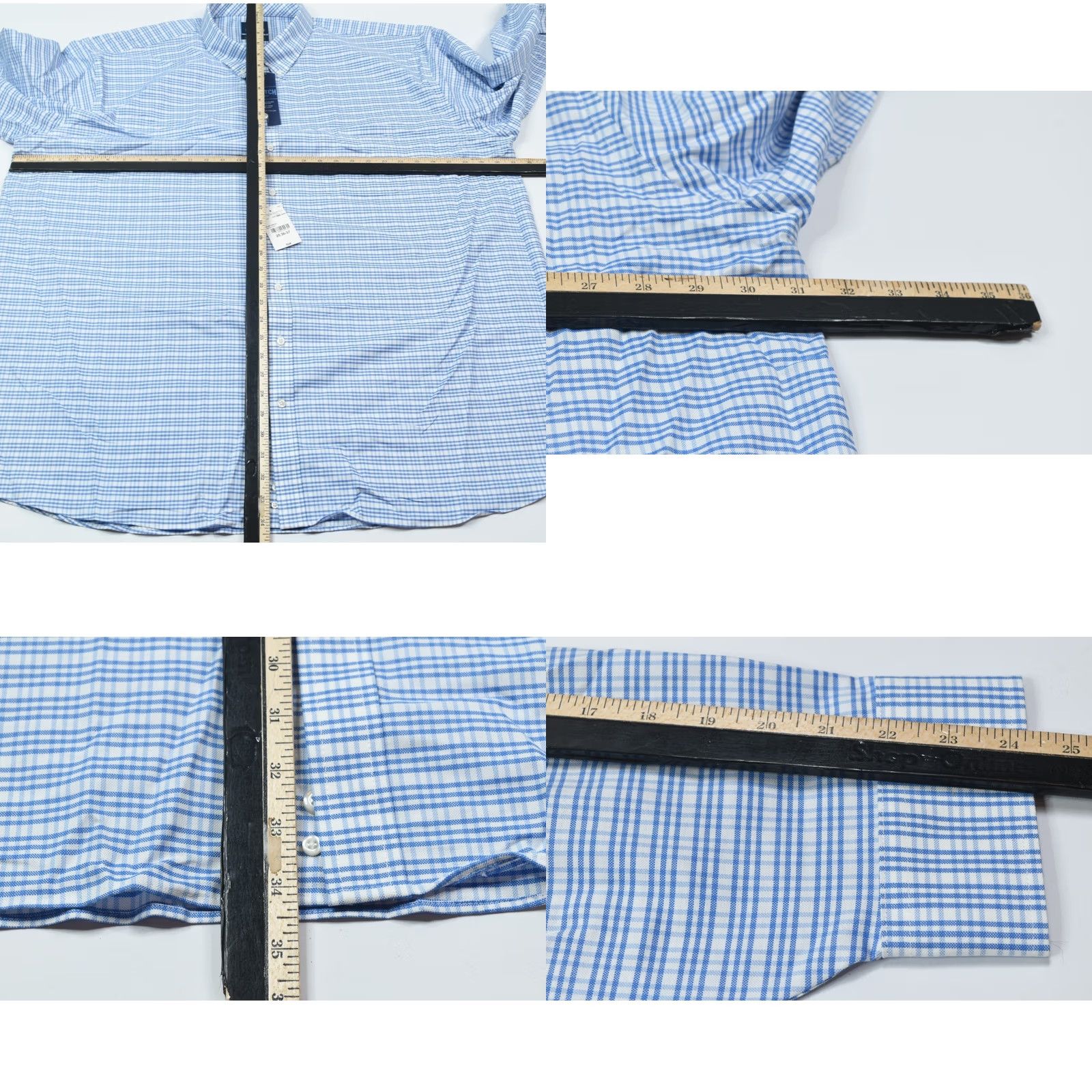 Stafford STAFFORD Travel Stretch Oxford Shirt Mens Big 20 Blue Plaid Button-Down Shirt Size US XXL / EU 58 / 5 - 8 Thumbnail