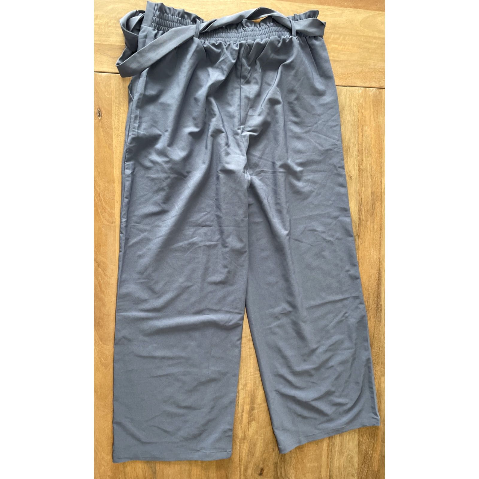 Vintage Grace Karin Palazzo Pants Wide-Leg Paperbag High Rise Women’s XL 32x28 Blue Polyester Blend Belted Pockets Gray? Size 40" / US 18 - 2 Thumbnail