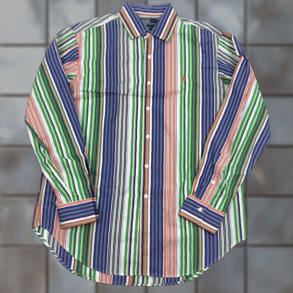 Polo Ralph Lauren Polo Ralph Lauren Shirt Bradford Classic Fit Multi-Stripe Button-Down Mens L Navy Green Orange White Black Size US L / EU 52-54 / 3 - 1 Thumbnail