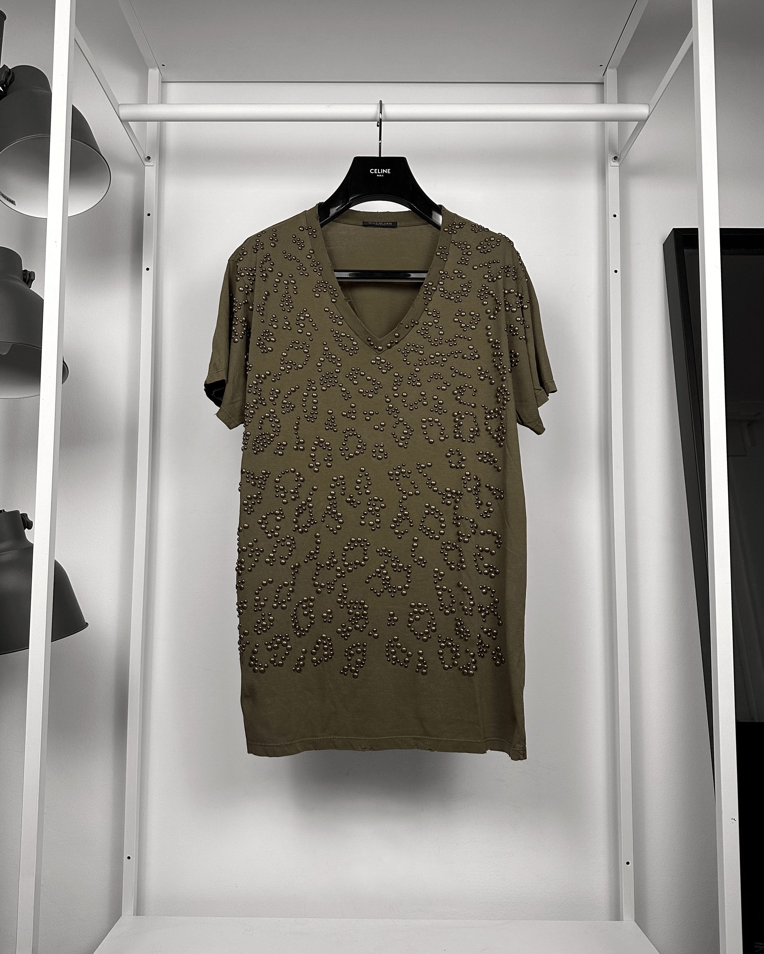 Balmain Balmain Studded Khaki T-Shirt Size US L / EU 52-54 / 3 - 1 Thumbnail