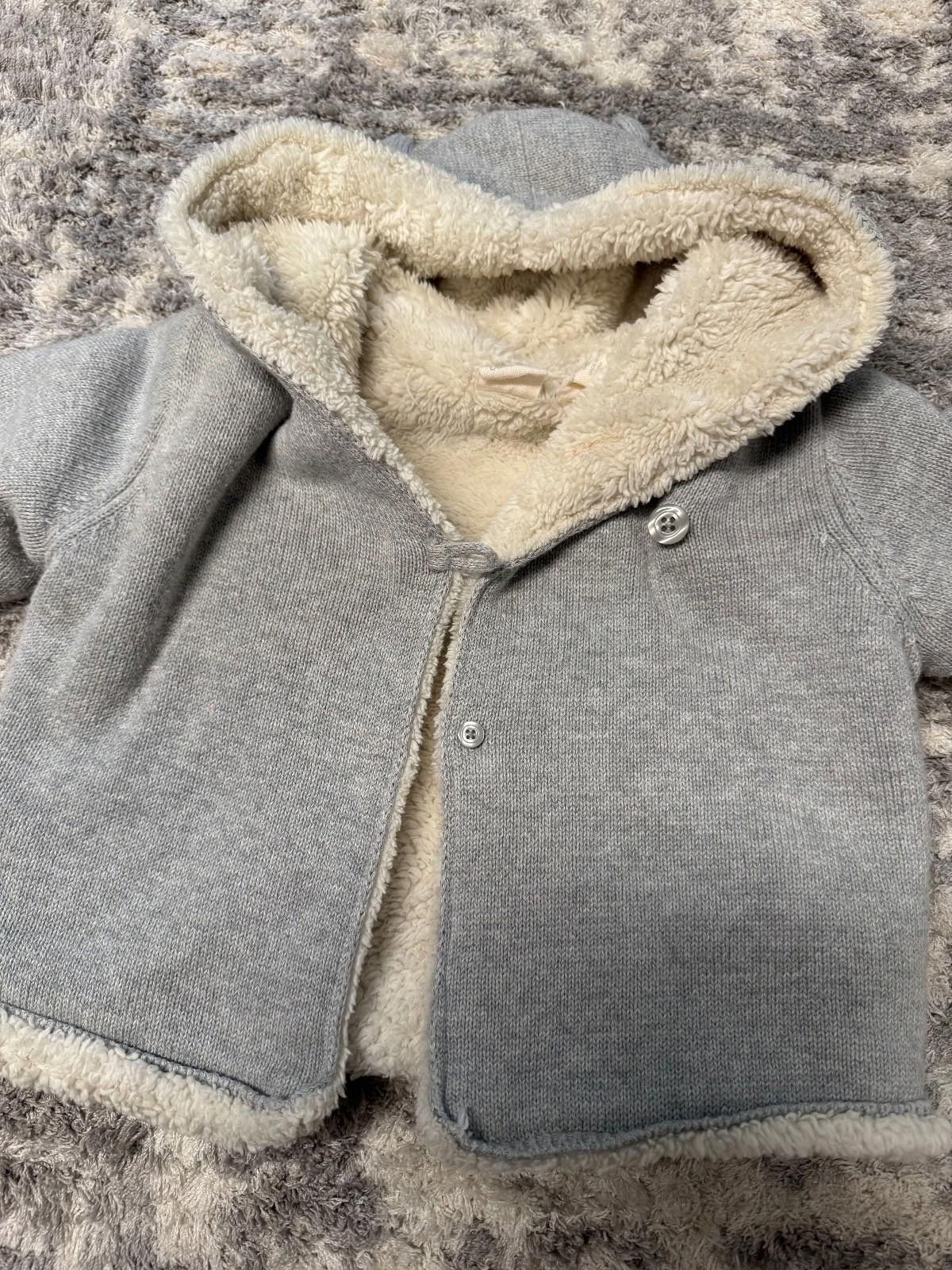 Other Baby Gap Sherpa Hoodie 6-12 Months Gray Knit Hooded Jacket Size ONE SIZE - 6 Thumbnail