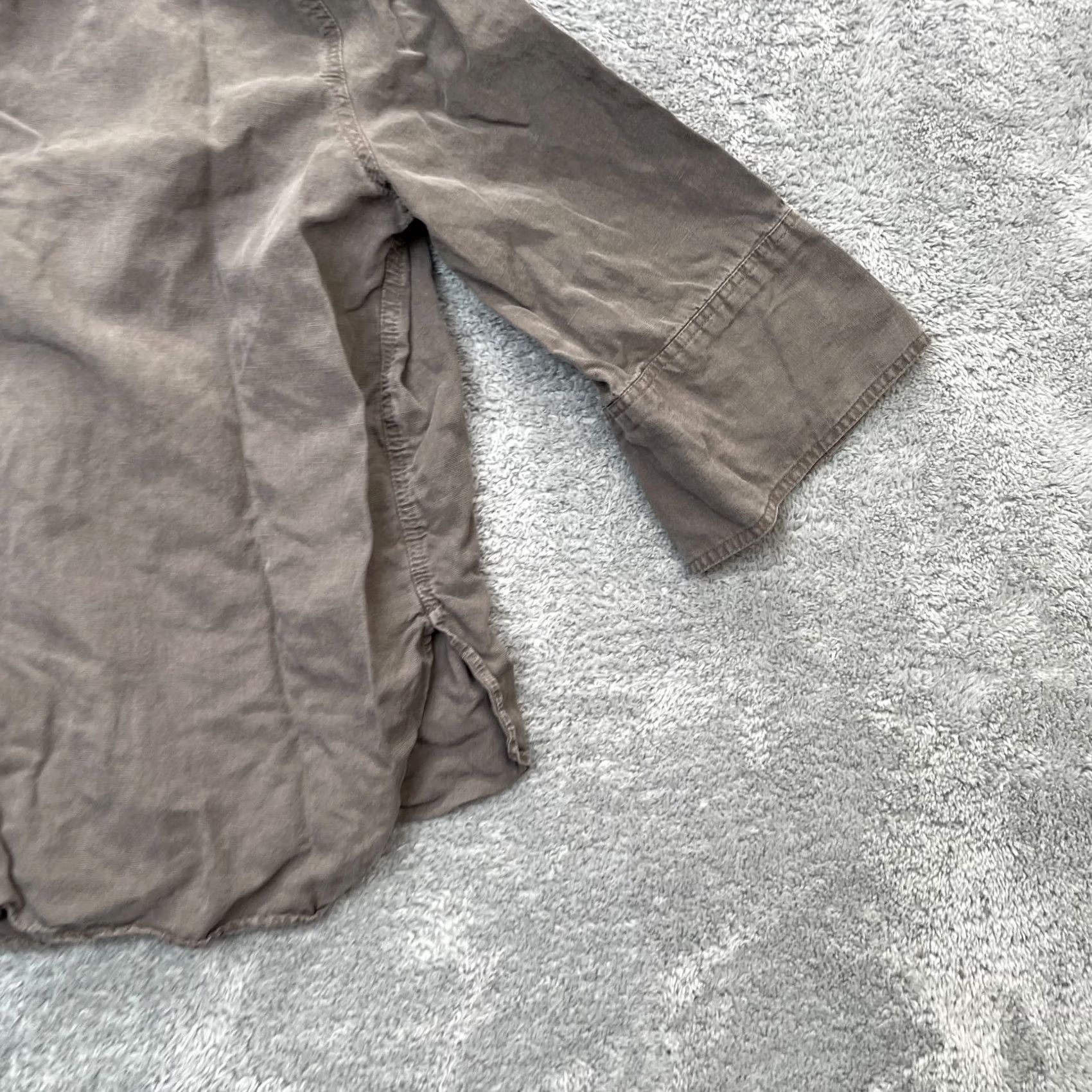 Zara Zara Blouse Womens Medium Brown Linen Lyocell Pleated Button 3/4 Sleeve Collared Slit Casual Top Shirt Size M / US 6-8 / IT 42-44 - 5 Thumbnail